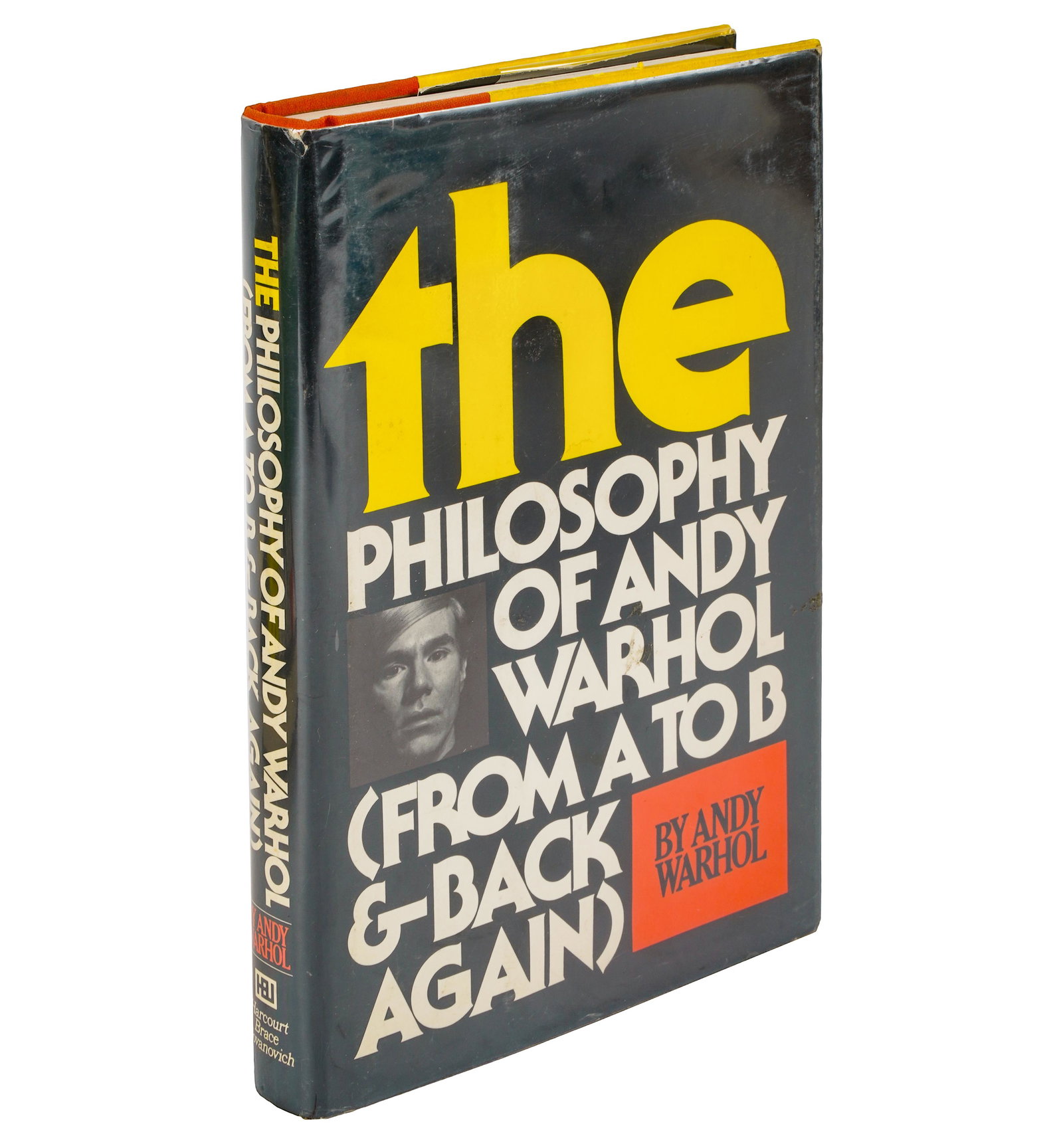 ANDY WARHOL: PHILOSOPHY OF ANDY WARHOL: The Philosophy of Andy Warhol (From A to B and Back Again) New York: Harcourt, Brace, Jovanovich, 1975; signed in ink to endpaper "AW"; 8 1/2 x 5 3/4 inches