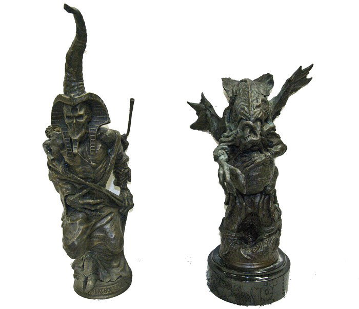 JOEL HARLOW: TWO BRONZE GROTESQUE FIGURES: One titled "Nyarlathotep" the other untitled ed. 2/30, initialled 16 1/2" high