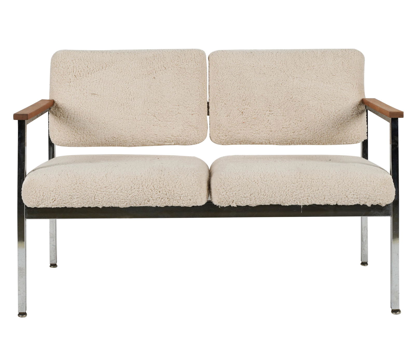 MODERNIST CHROME & WOOD SETTEE (1 of 8)