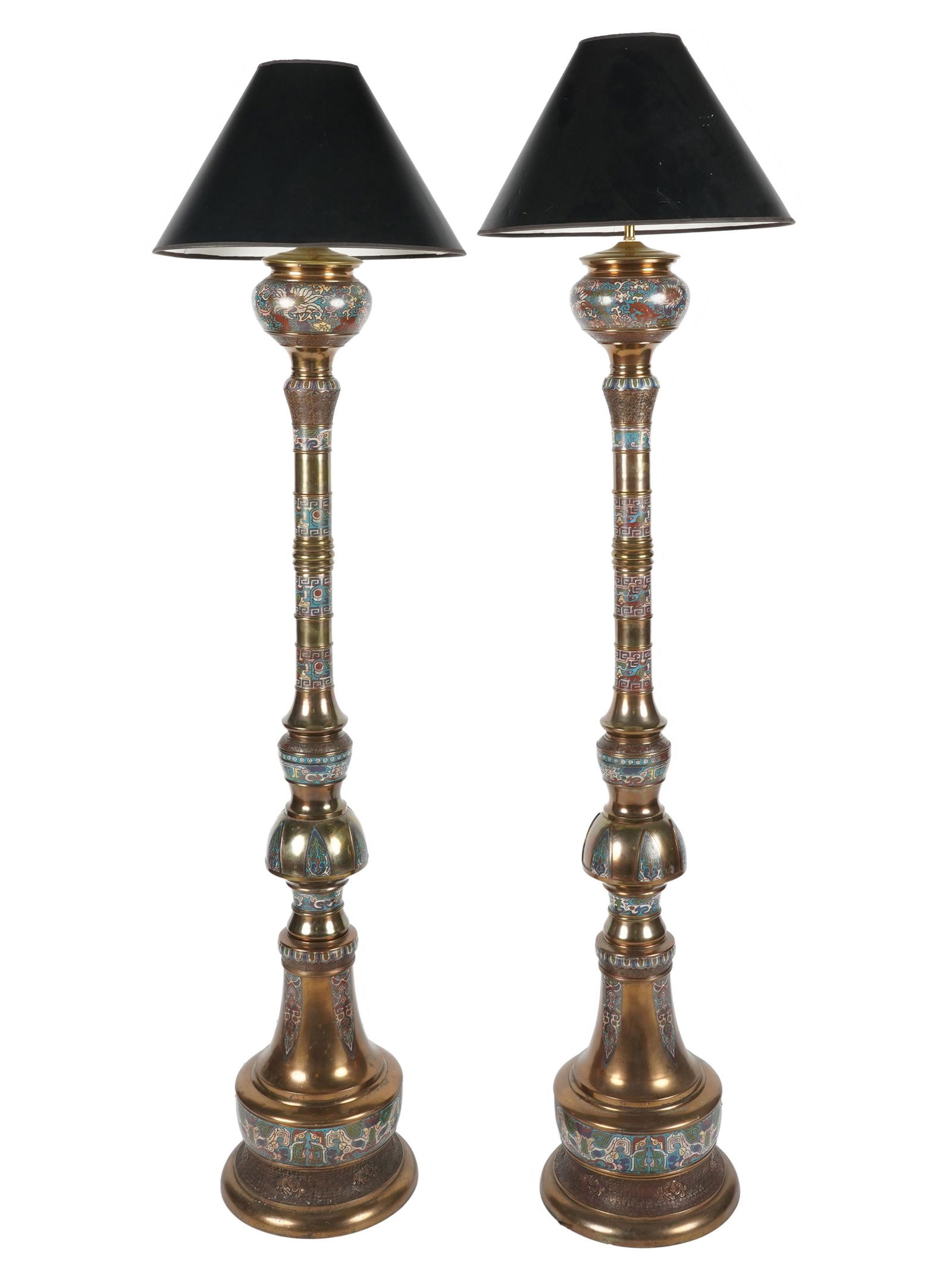 PAIR OF CHAMPLEVE ENAMEL & BRASS FLOOR LAMPS (1 of 10)
