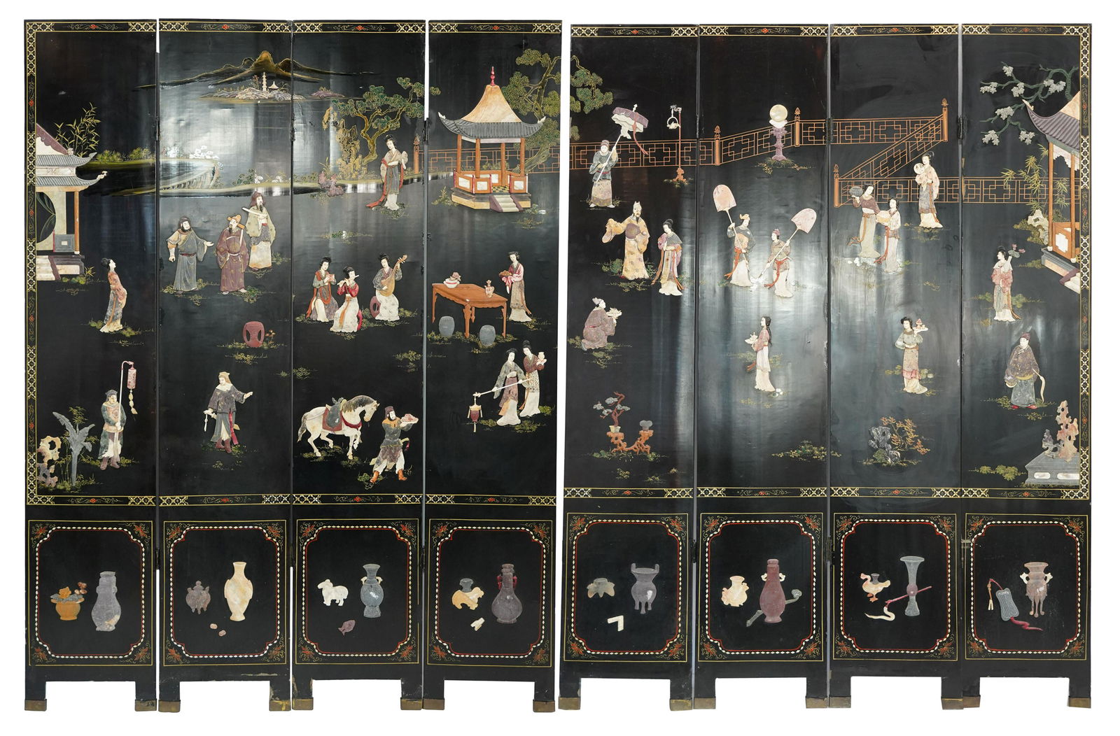 CHINESE BLACK LACQUER & INLAID STONE SCREEN (1 of 20)