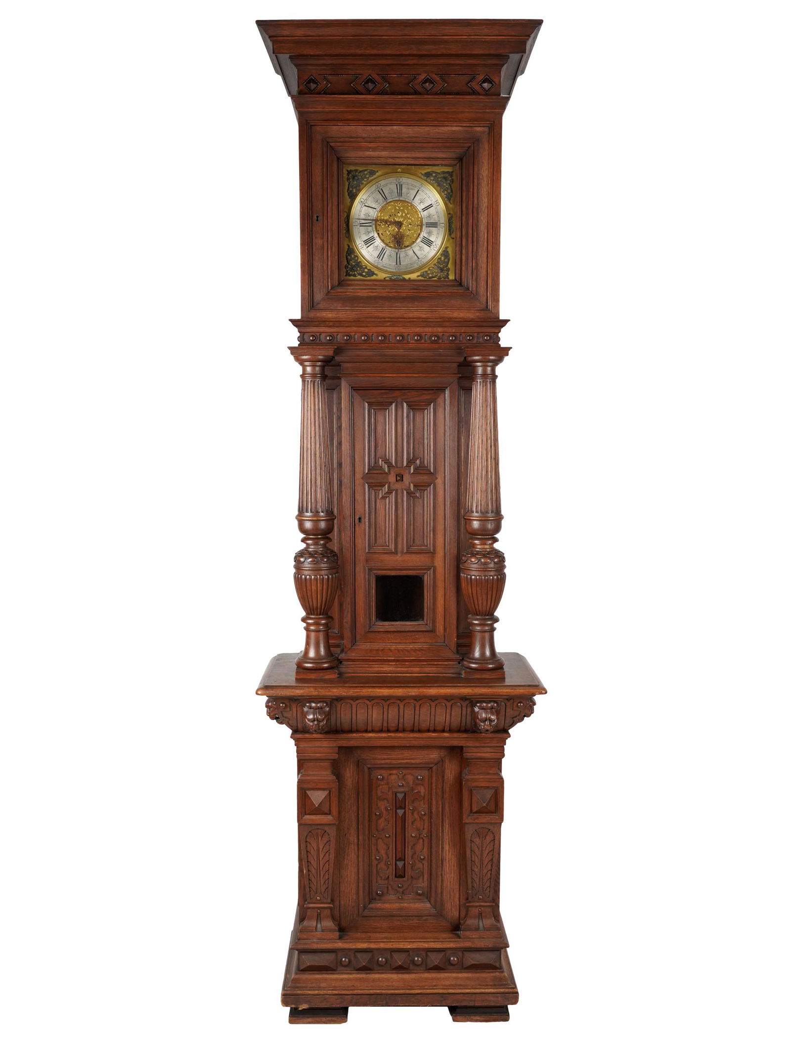 GERMAN CARVED OAK TALL CASE CLOCK (1 of 16)