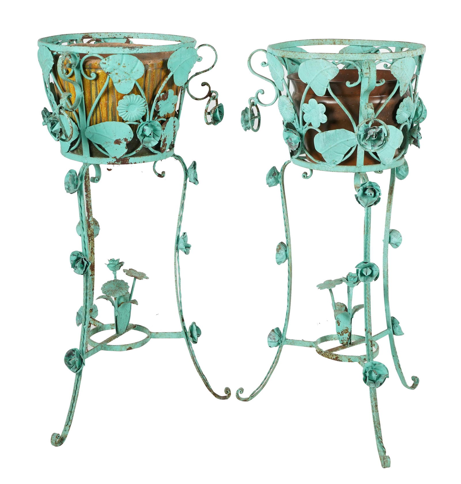 PAIR OF PAINTED IRON PLANTERS (1 of 12)