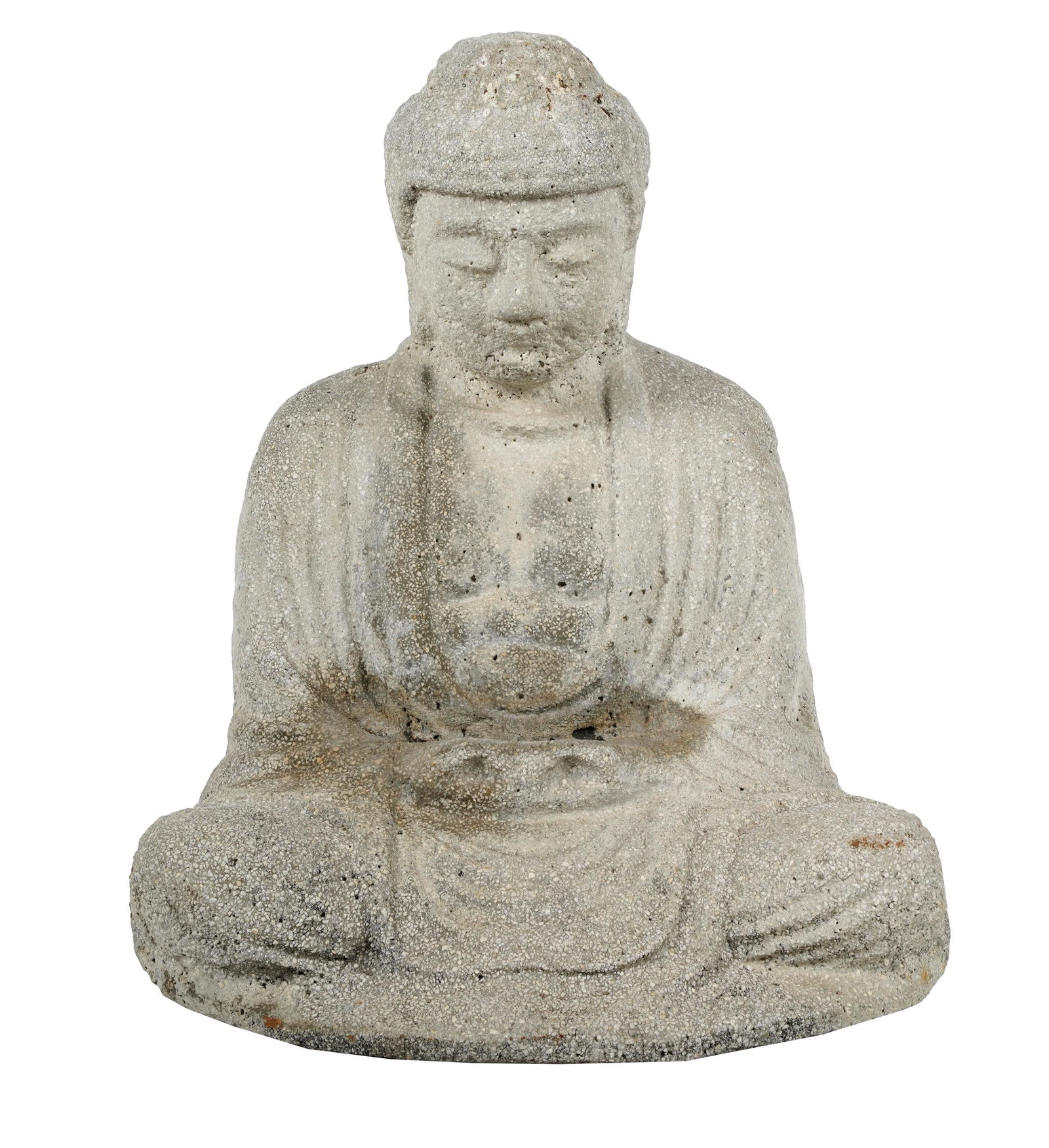 CHINESE CARVED STONE SEATED BUDDHA FIGURE: Provenance: The Mrs. Stuart Davis Collection, Beverly Hills, CA: 15 inches wide; 12 1/2 inches deep; 17 1/2 inches high