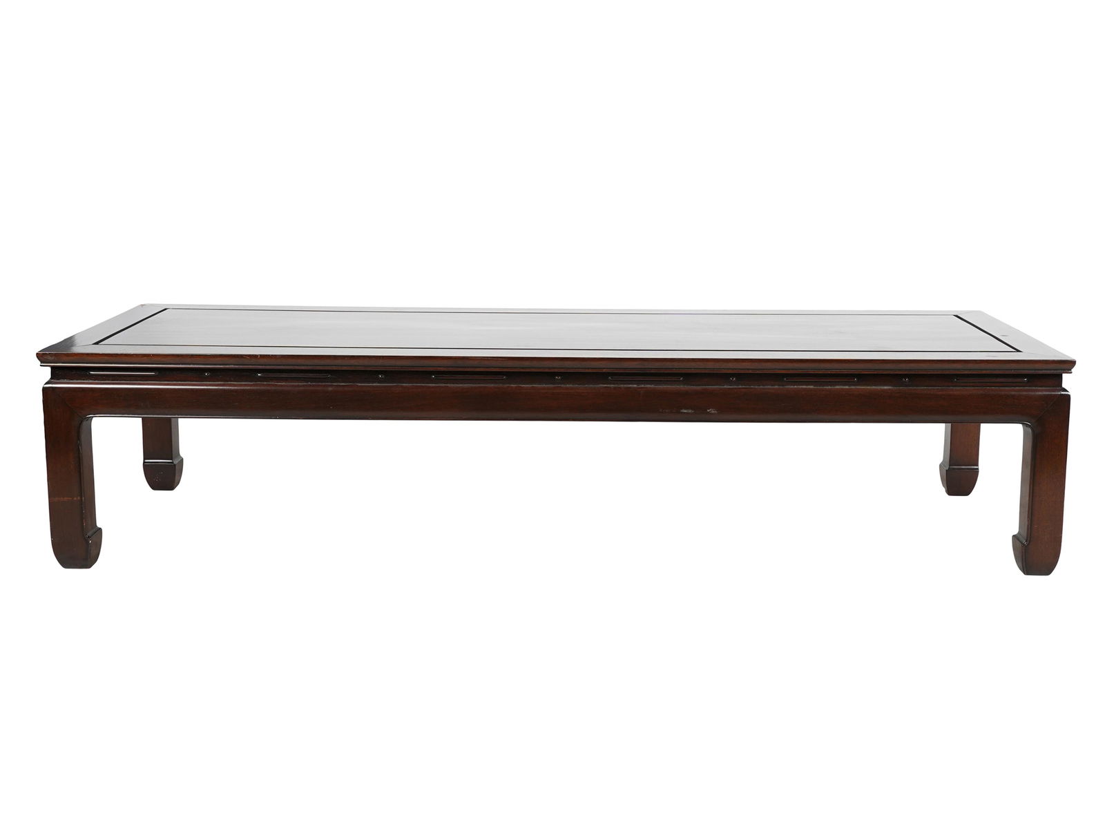 CHINESE HARDWOOD BENCH: Provenance: The Mrs. Stuart Davis Collection, Beverly Hills, CA; 72 inches wide; 24 inches deep; 15 1/2 inches high