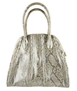 AZZEDINE ALAIA PYTHON HANDBAG: overall: 17 1/2 inches with handles; 13 inches wide; 6 1/2 inches deep; 11 inches high