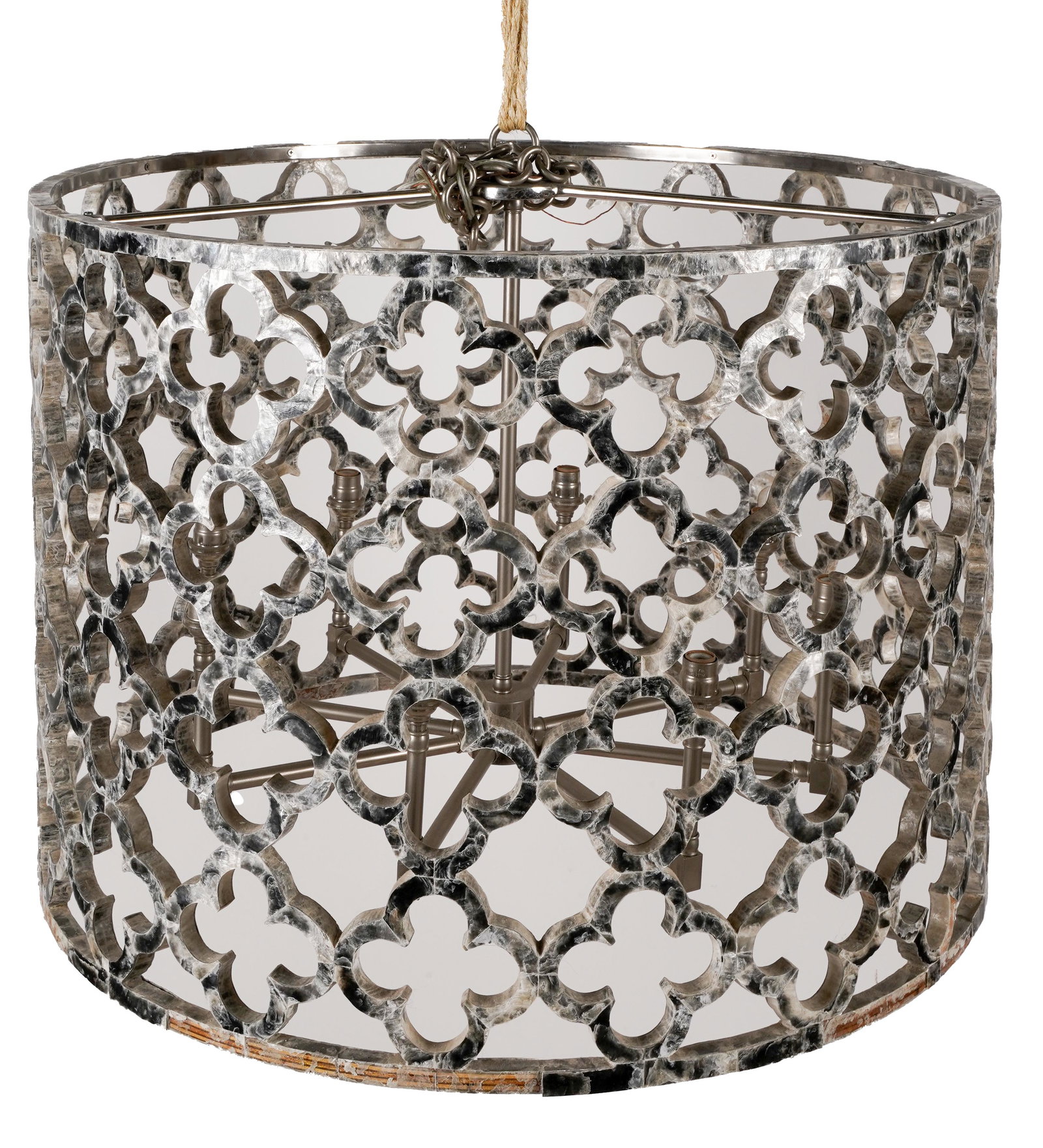 HOLLY HUNT ROUND METAL CHANDELIER: eight lights; 28 1/2 inches diameter; 20 1/2 inches high