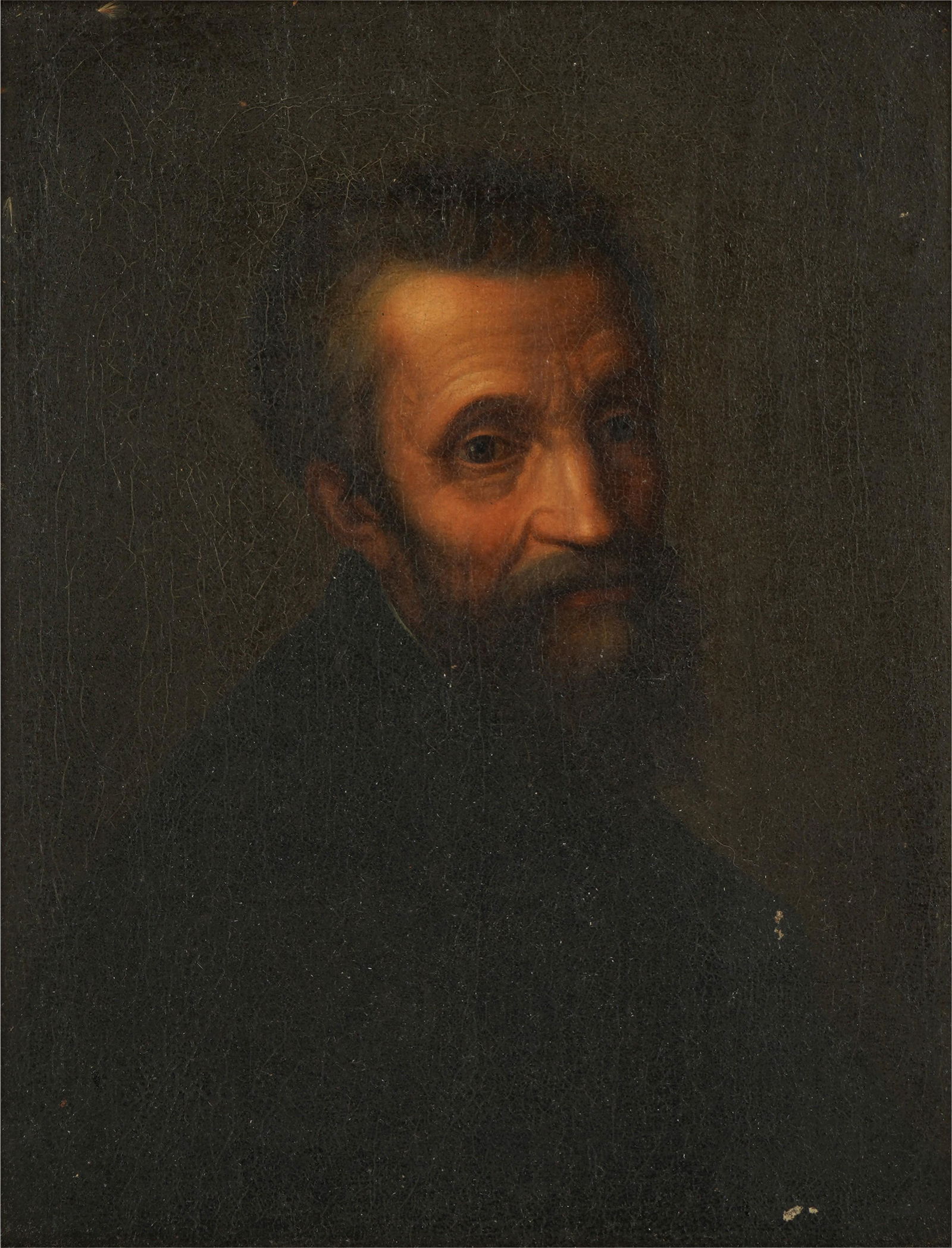 Continental School: Portrait of a Bearded Man: oil on canvas, relined; unsigned 10 1/2 x 8 1/2 in. (26.7 x 21.6 cm.), Frame: 16 x 14 in. (40.6 x 35.6 cm.)