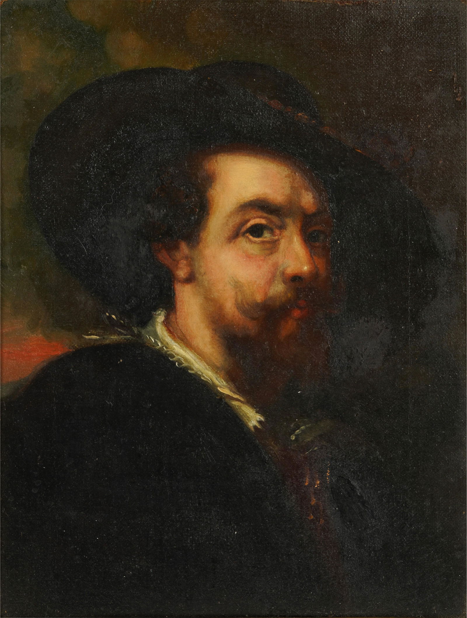 Continental School: Portrait of a Man: oil on canvas, in an elaborate carved and pierced gilt wood frame by A. Signorini, with Signorini label verso, 10 x 8 in. (25.4 x 20.3 cm.), Frame: 15 x 13 in. (38.1 x 33 cm.)