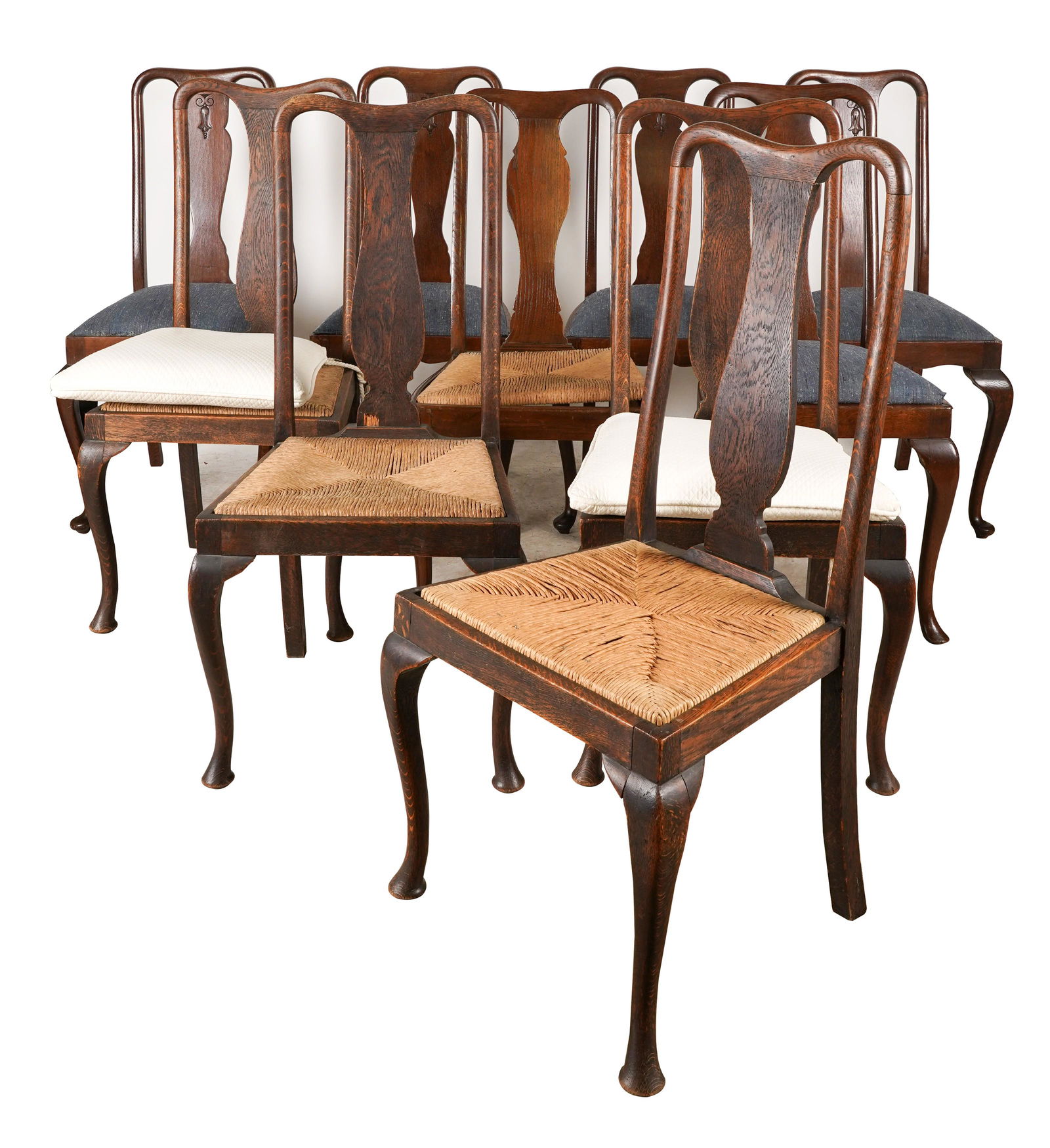 Assembled Set of Queen Anne-Style Oak Side Chairs (1 of 10)