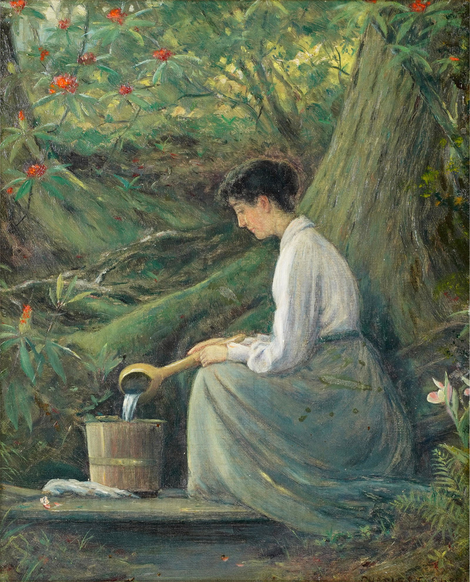 Charles Courtney Curran (1861 - 1942): Woman Drawing Water from a Spring (1 of 8)
