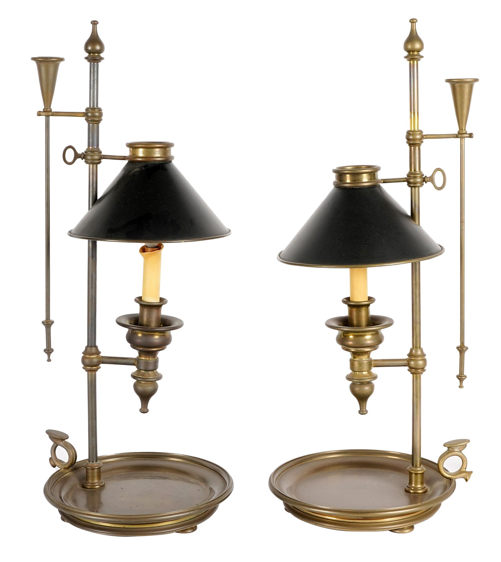 Pair of Bronze & Tole Peinte Bouillotte Lamps (1 of 11)