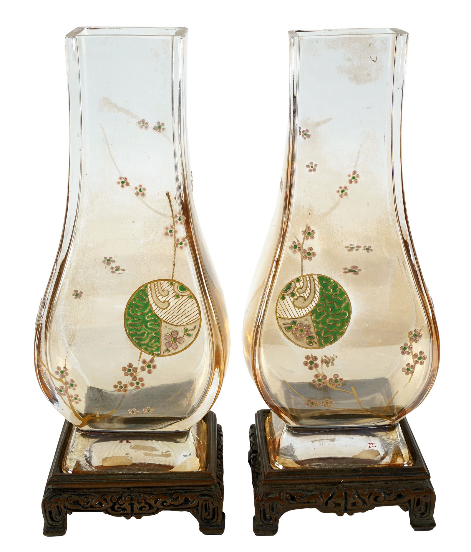 Pair of Chinese Enamel Peking Glass Vases (1 of 8)