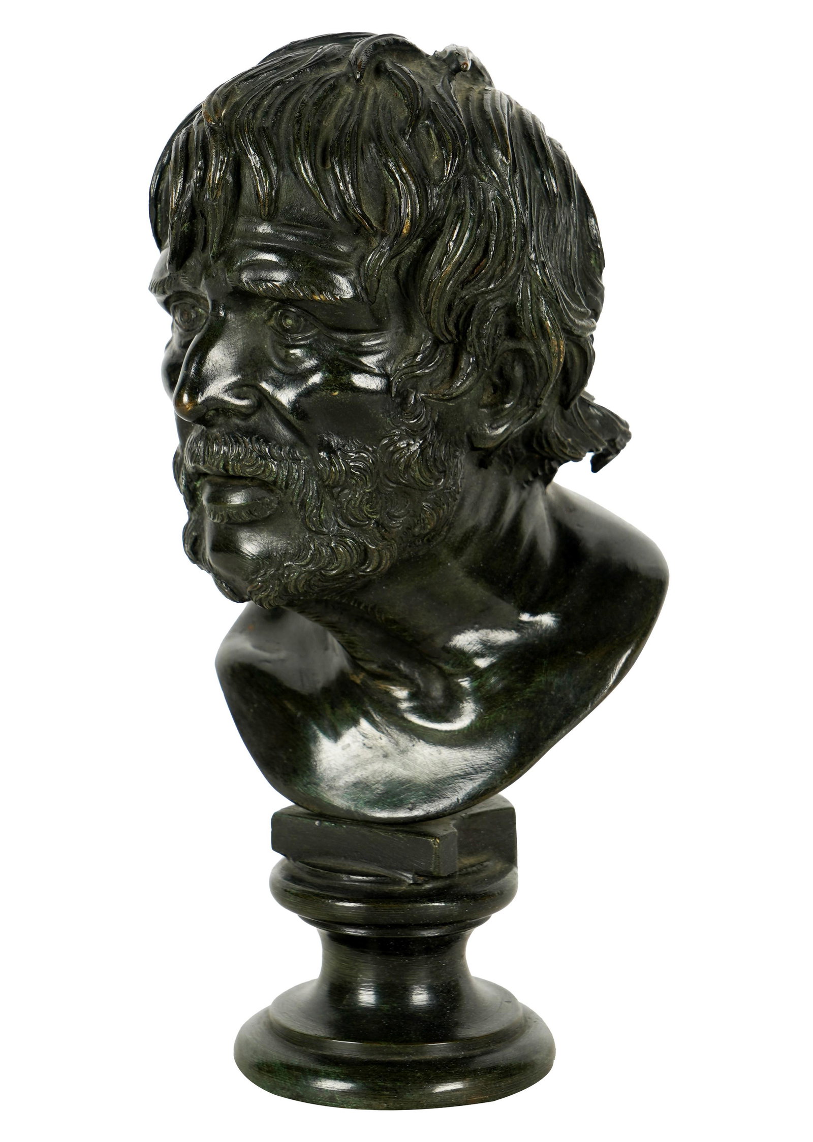 Bronze Bust of a Man: unsigned; mounted to bronze pedestal; Provenance: The Estate of Charles Hackett of Charles and Charles, San Jose, CA 9 in. (22.9 cm.)