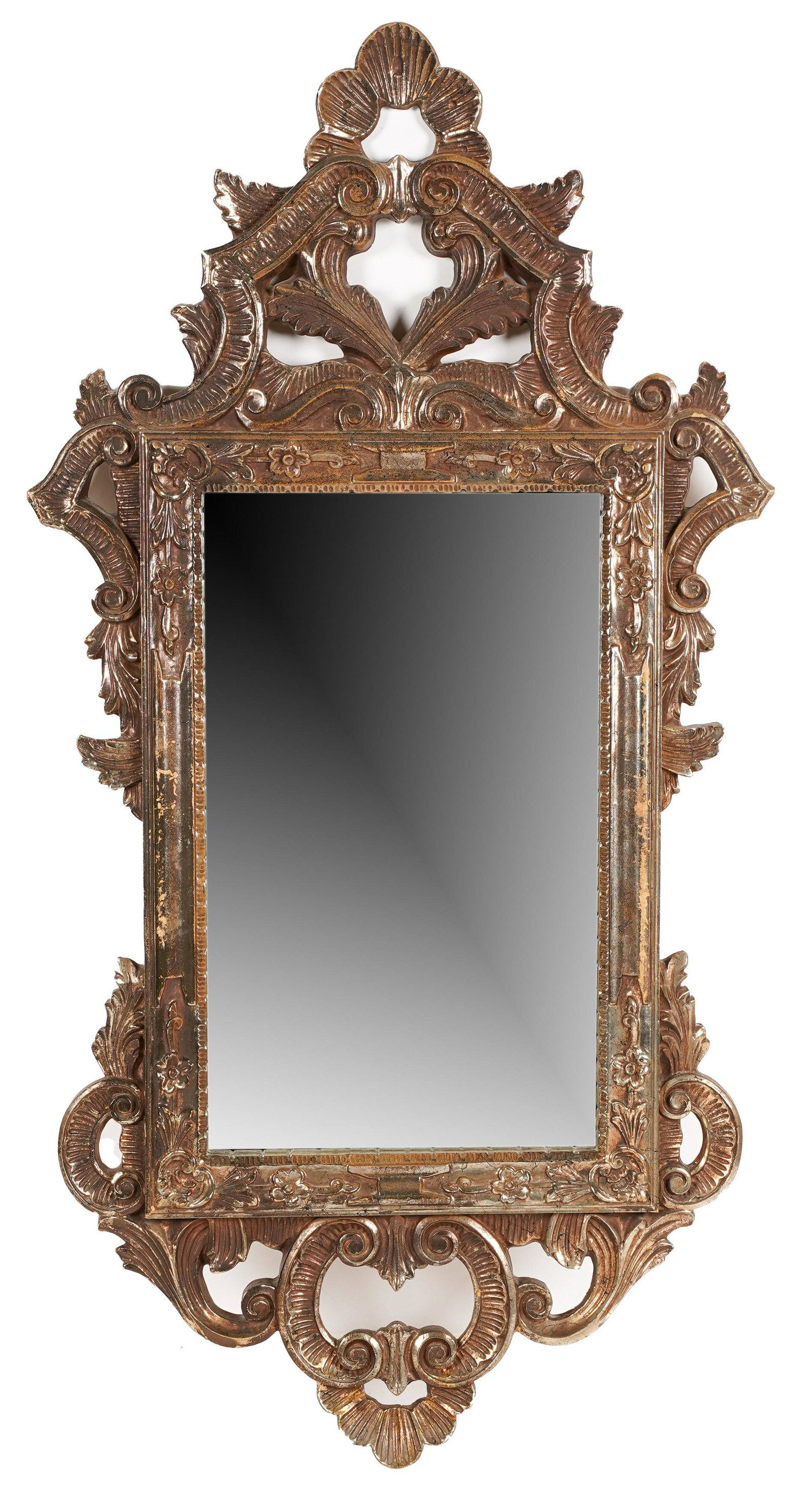 Italian Carved Giltwood Wall Mirror: 20th century 54 x 27 1/2 in. (137.16 x 69.85 cm.)