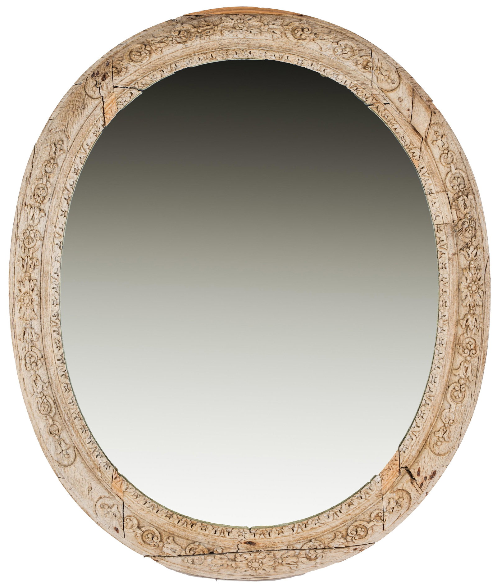 Oval Carved Wood Wall Mirror: the wood unfinished 36 x 30 in. (91.44 x 76.20 cm.)