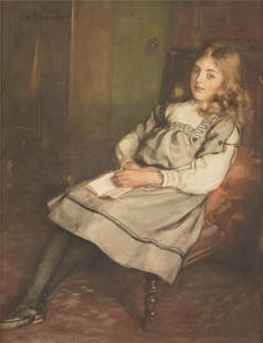 John White Alexander (1856-1915): Girl in Chair: watercolor on paper, matted, framed and glazed; signed upper left sight 16 1/2 x 13 in. (41.9 x 33 cm.), frame: 29 1/4 x 25 3/4 in. (74.3 x 65.4 cm.)