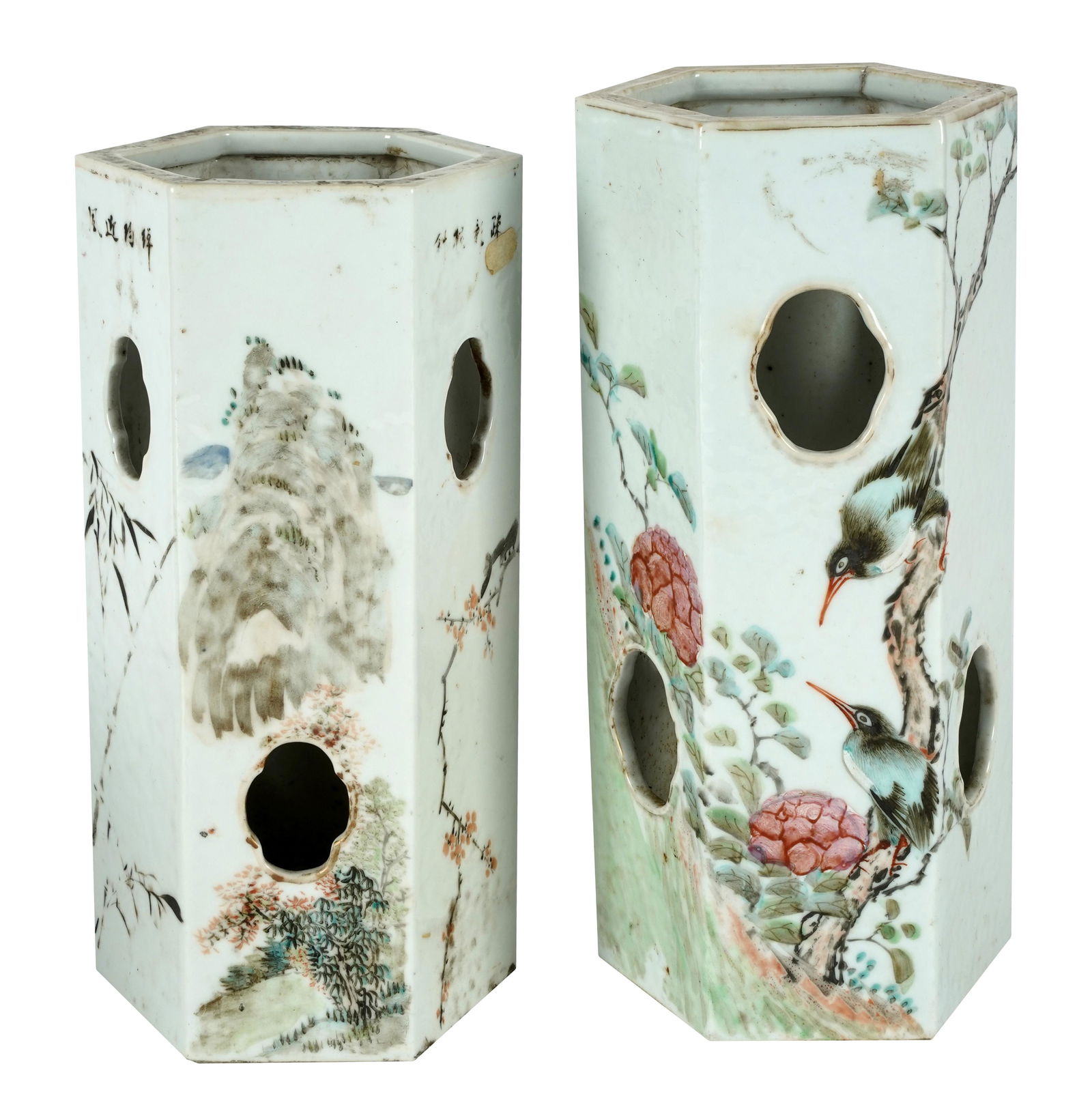 Pair of Chinese Porcelain Hexagonal Hat Stands (1 of 6)