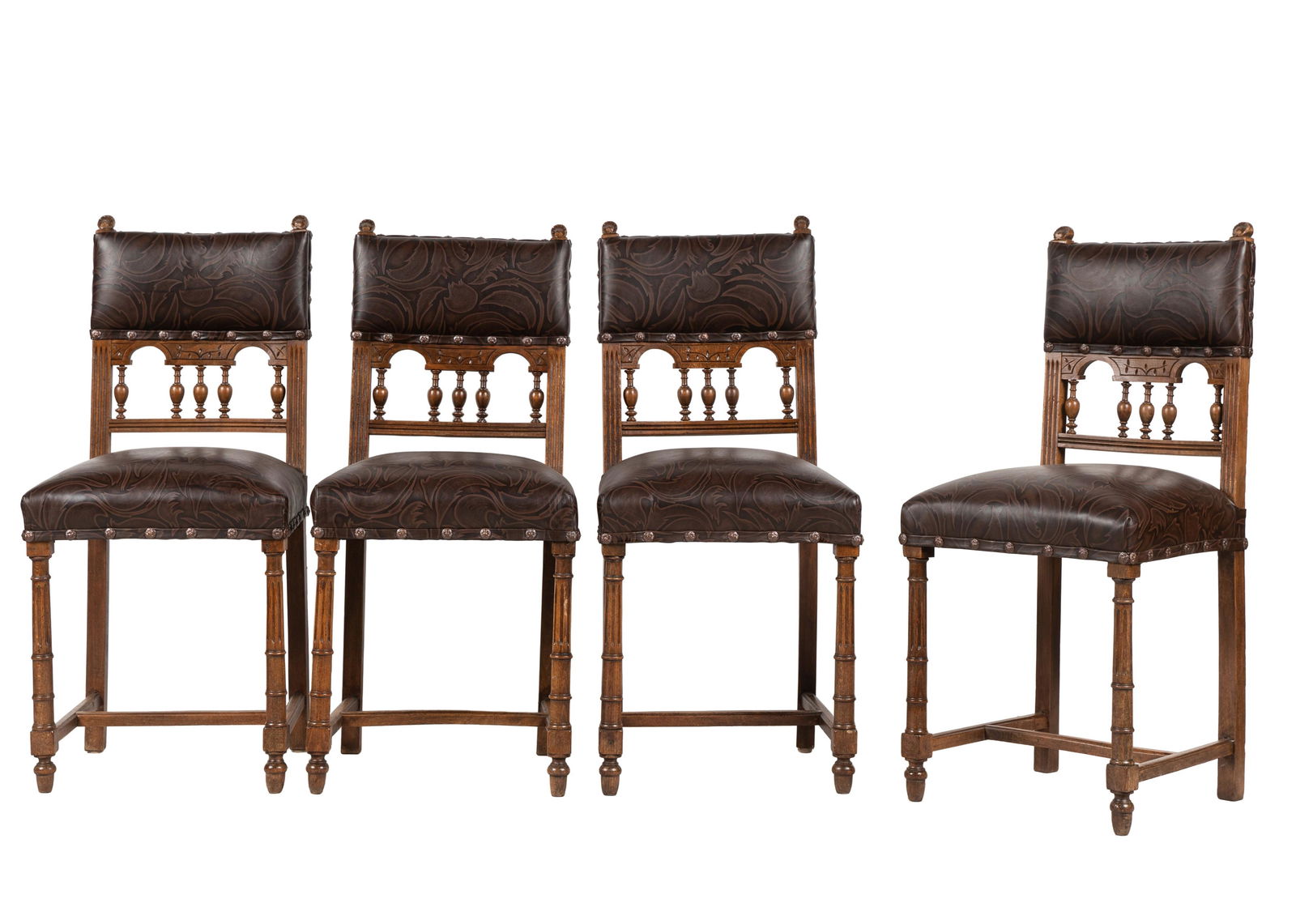 Four Spanish Revival Carved Oak Dining Chairs (1 of 7)