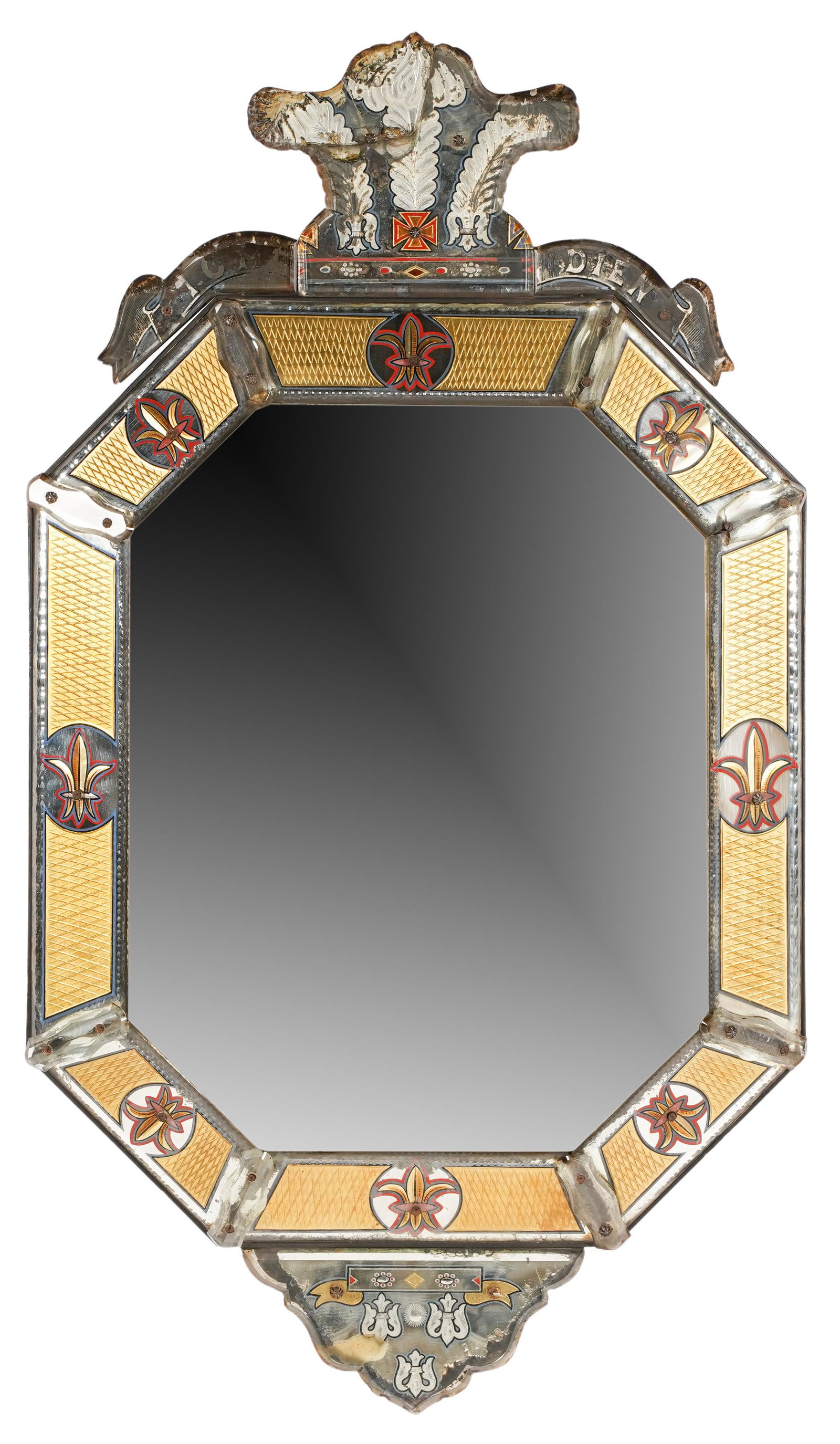 Venetian Glass Wall Mirror: the mirror plate with beveled edge 48 1/2 x 27 in. (123.2 x 68.6 cm.)