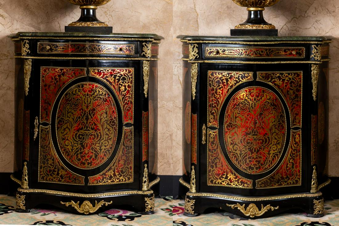 Larry Flynt Pair of Boulle-Style Marble-Top Cabinets (1 of 17)