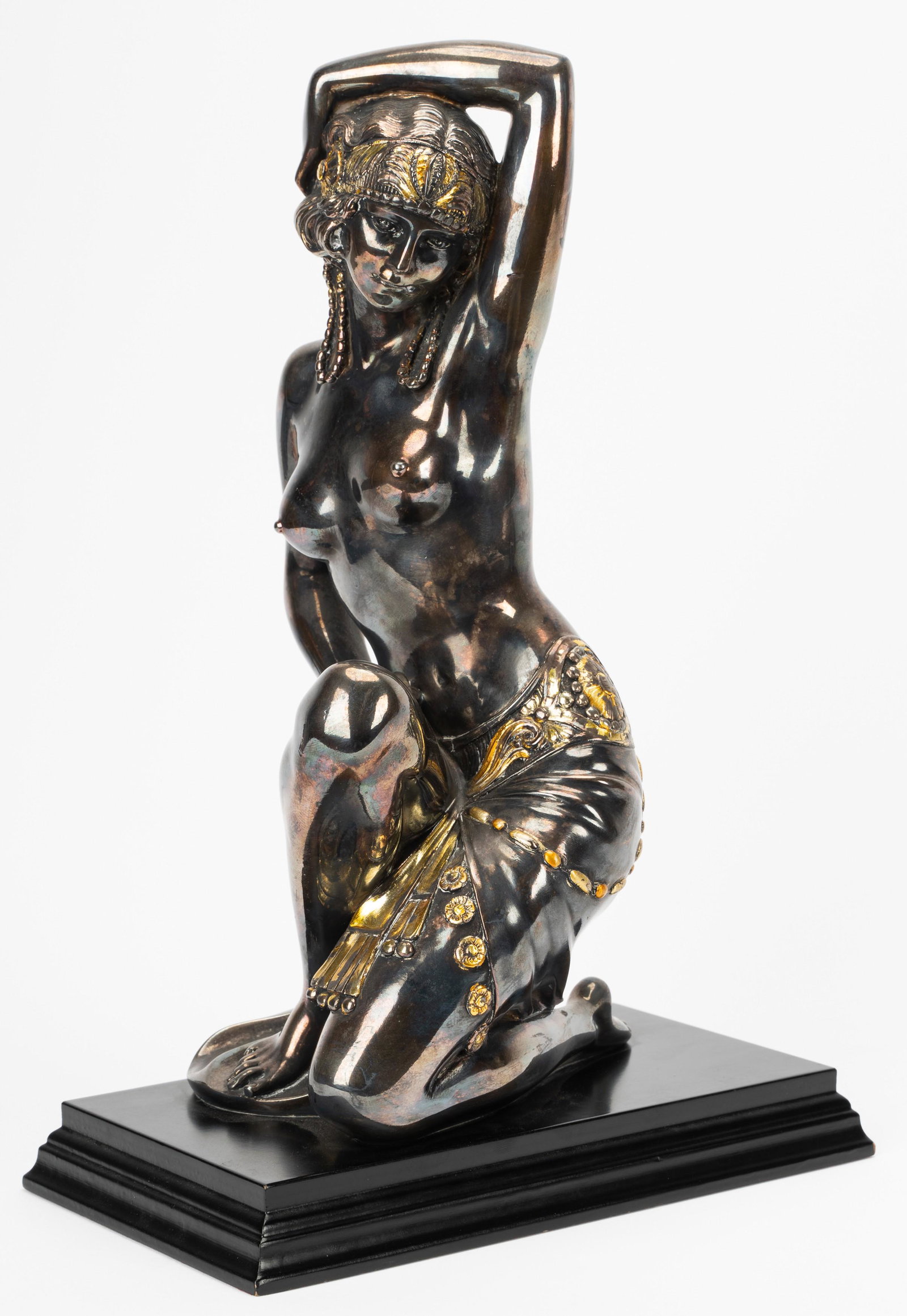Larry Flynt Silvered Female Nude Figure: mounted to ebonized wooden base; signed "Prof. G. Berst" in casting figure: 13 1/4 x 6 3/4 x 5 1/4 in. (33.7 x 17.1 x 13.3 cm.), overall height: 14 1/2 in. (36.8 cm.)
