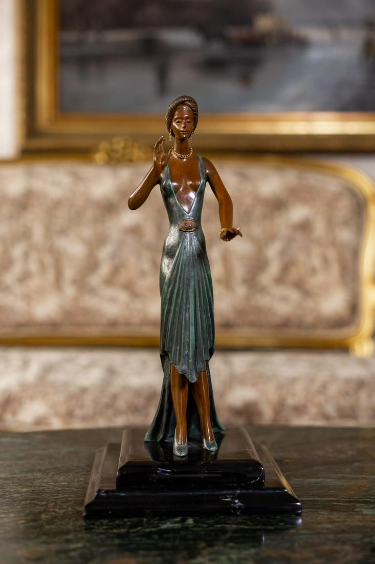 Larry Flynt Art Deco-Style Figure of a Woman in Green Gown (1 of 14)