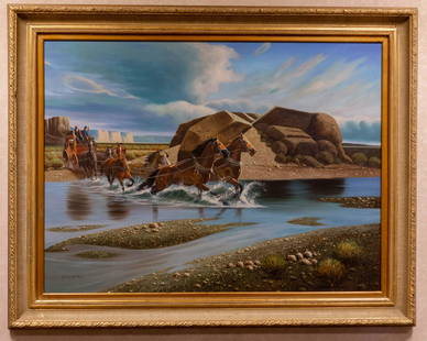 Larry Flynt Late 20th Century: Western Scene: oil on canvas; signed "Jack Smith" lower left 36 x 48 in. (91.4 x 121.9 cm.), 45 x 57 1/4 in. (114.3 x 145.4 cm.) frame