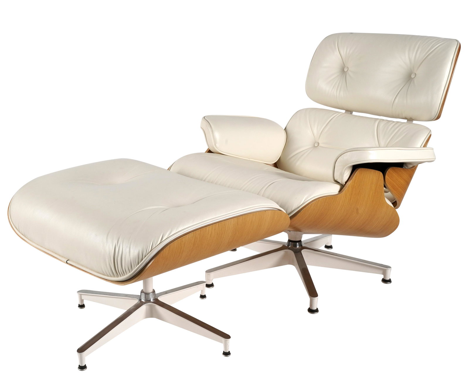 Eames-Style White Leather Chair and Ottoman (1 of 7)