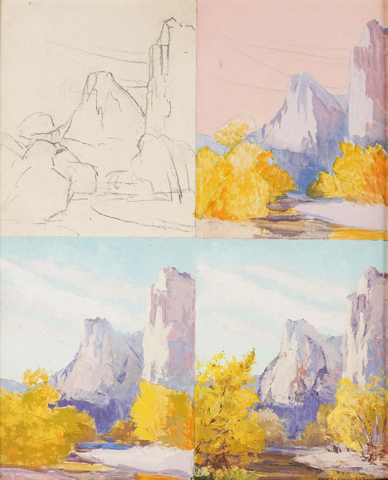 Nell Walker Warner (1891-1970): Landscape Demonstration: oil on board; signed lower right; Provenance: Property from the estate of DeWitt McCall 20 x 16 in. (50.8 x 40.6 cm.), 24 1/2 x 20 1/2 in. (62.2 x 52.1 cm.) frame