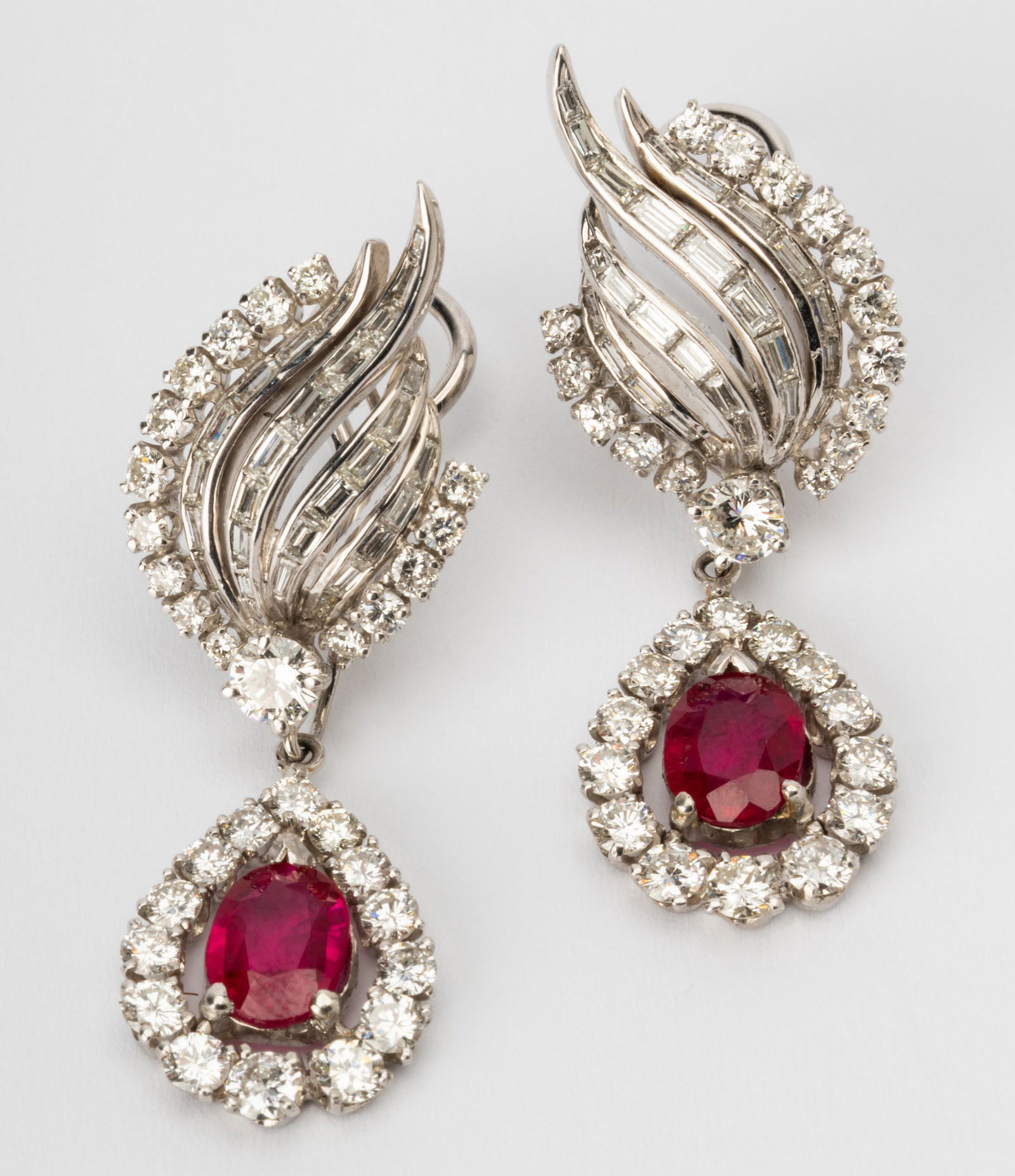 Platinum, Diamond Ruby and 14 Karat White Gold Earrings with Removable Drops (1 of 7)