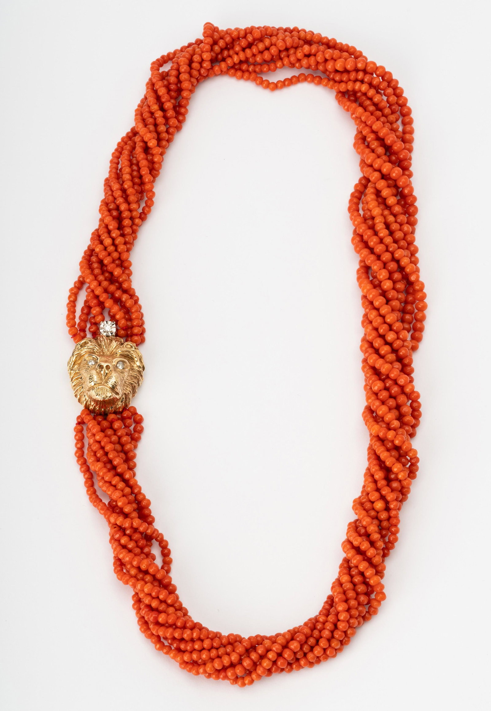 14 Karat Yellow Gold, Diamond and Coral Multi-Strand Necklace (1 of 9)
