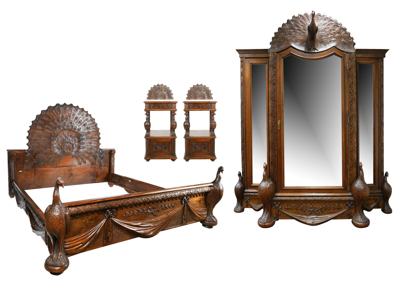 Belgian Carved Fruitwood 'Peacock' Bedroom Suite (1 of 20)