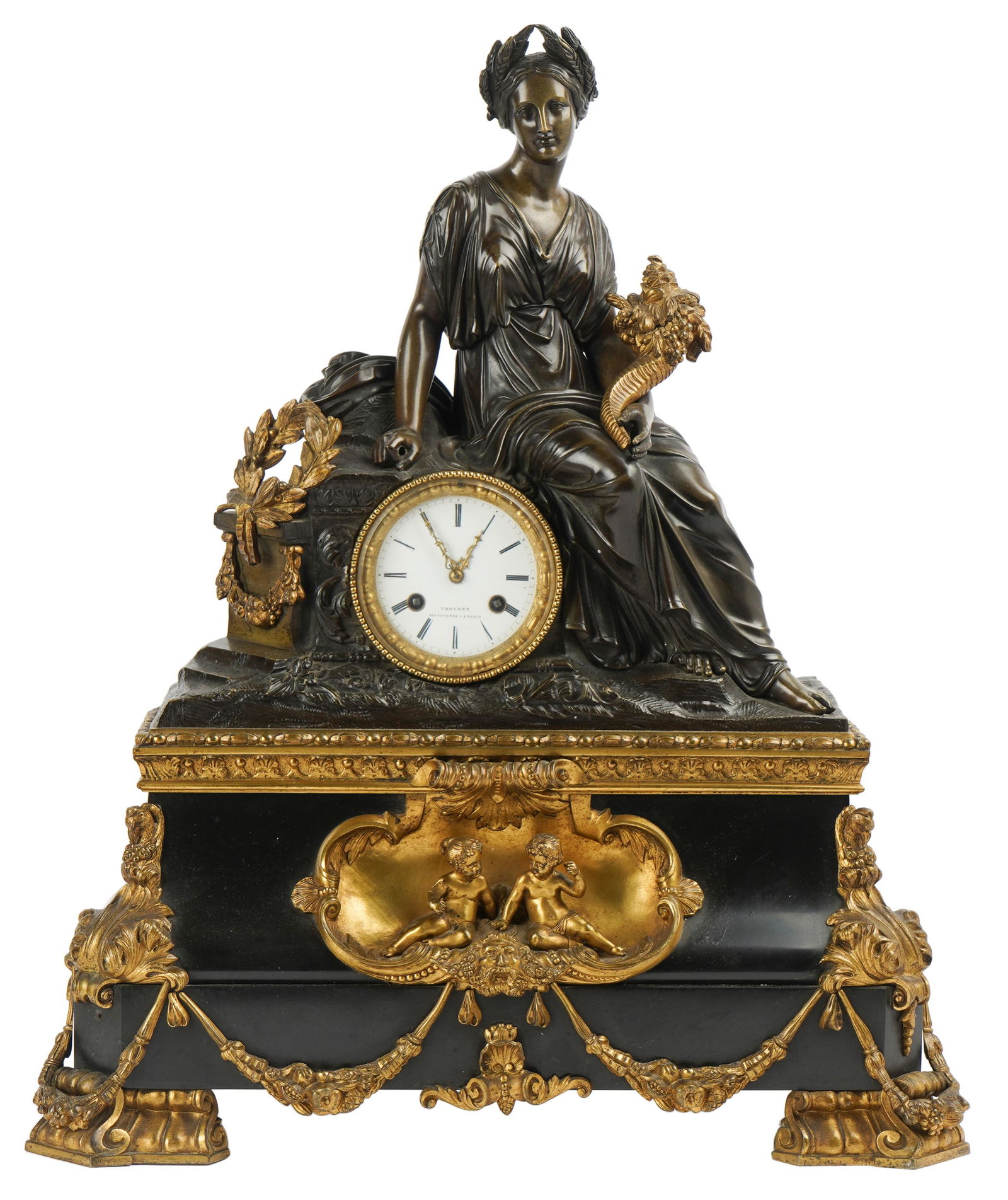 French Patinated and Gilt Bronze Figural Mantle Clock (1 of 16)