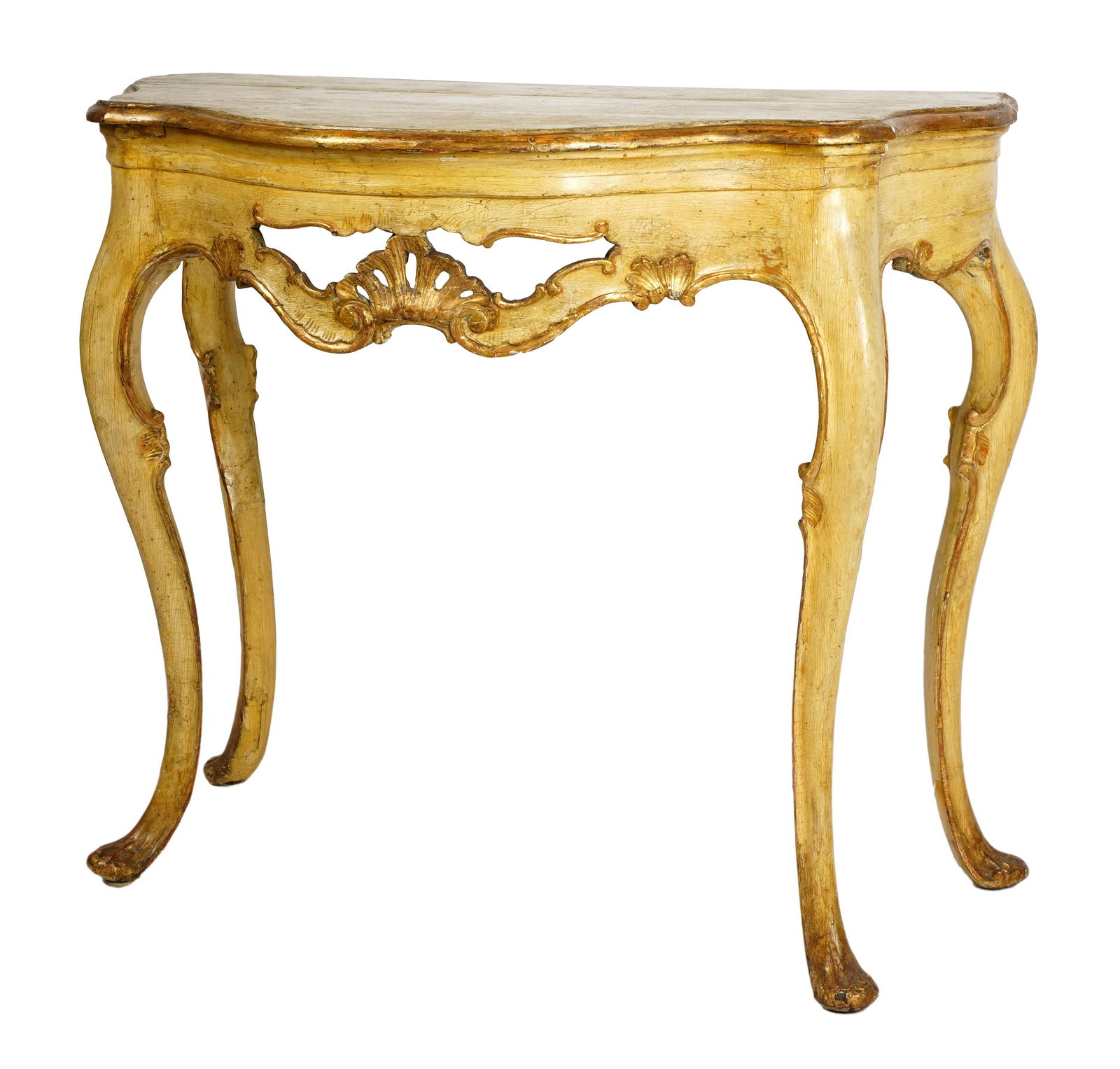 Fine Venetian Rococo Gilt and Yellow-Painted Console Table (1 of 9)