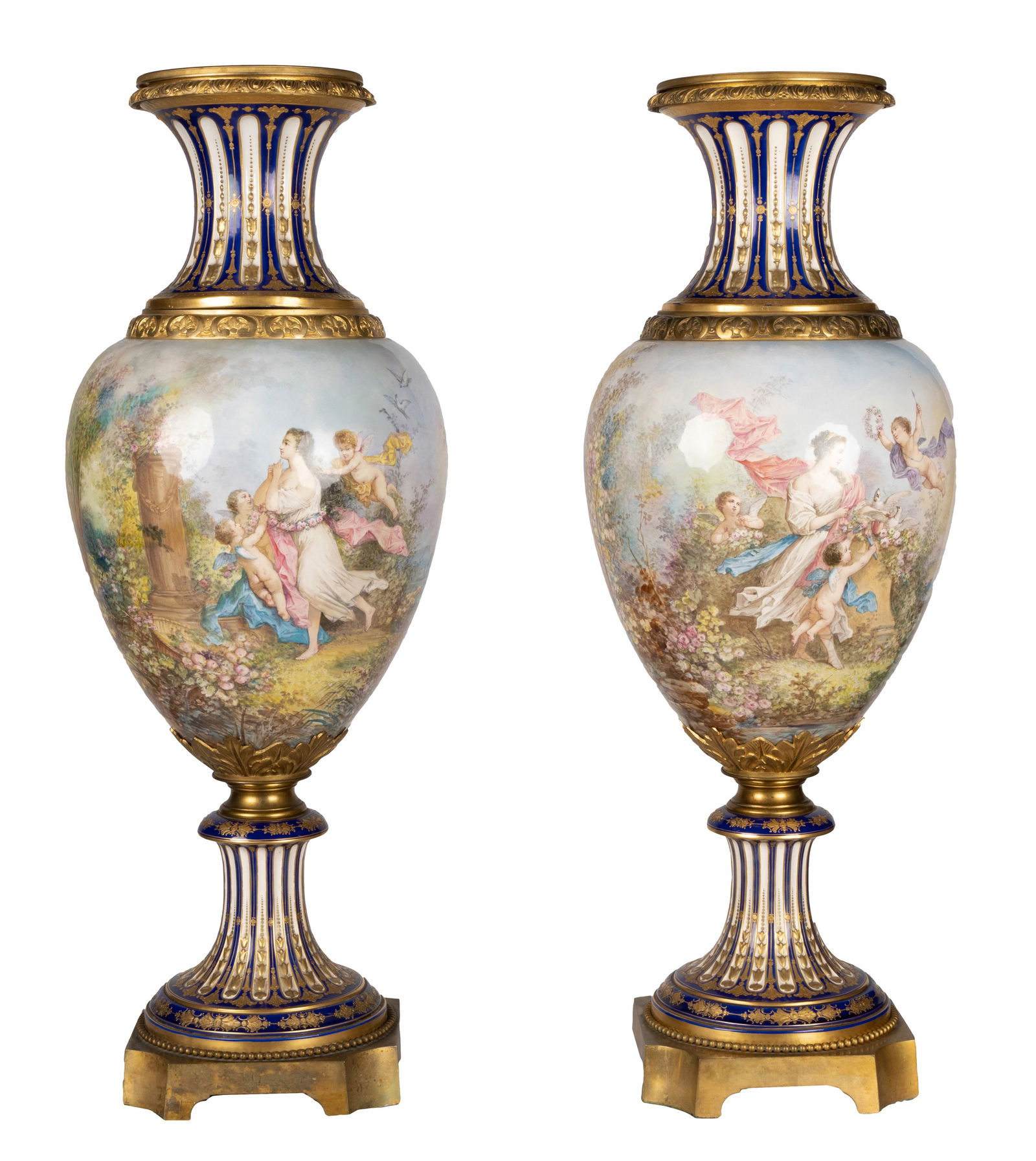 Pair of Gilt Metal-Mounted Sevres-Style Porcelain Urns (1 of 14)