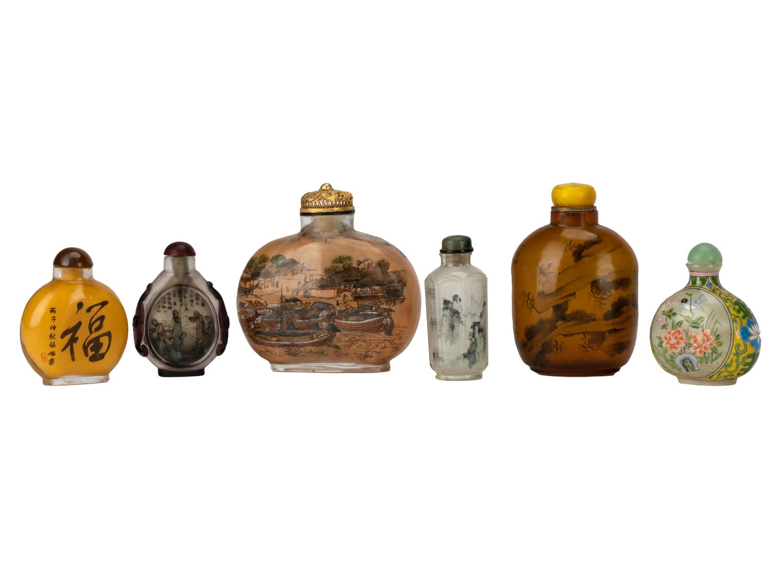 Six Chinese Painted Glass Snuff Bottles (1 of 15)