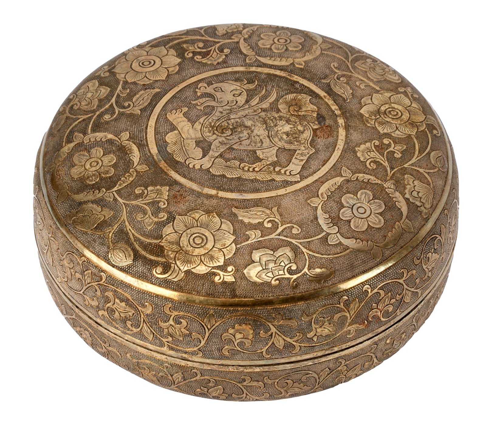 Chinese Gold Washed Silver Circular Box (1 of 10)