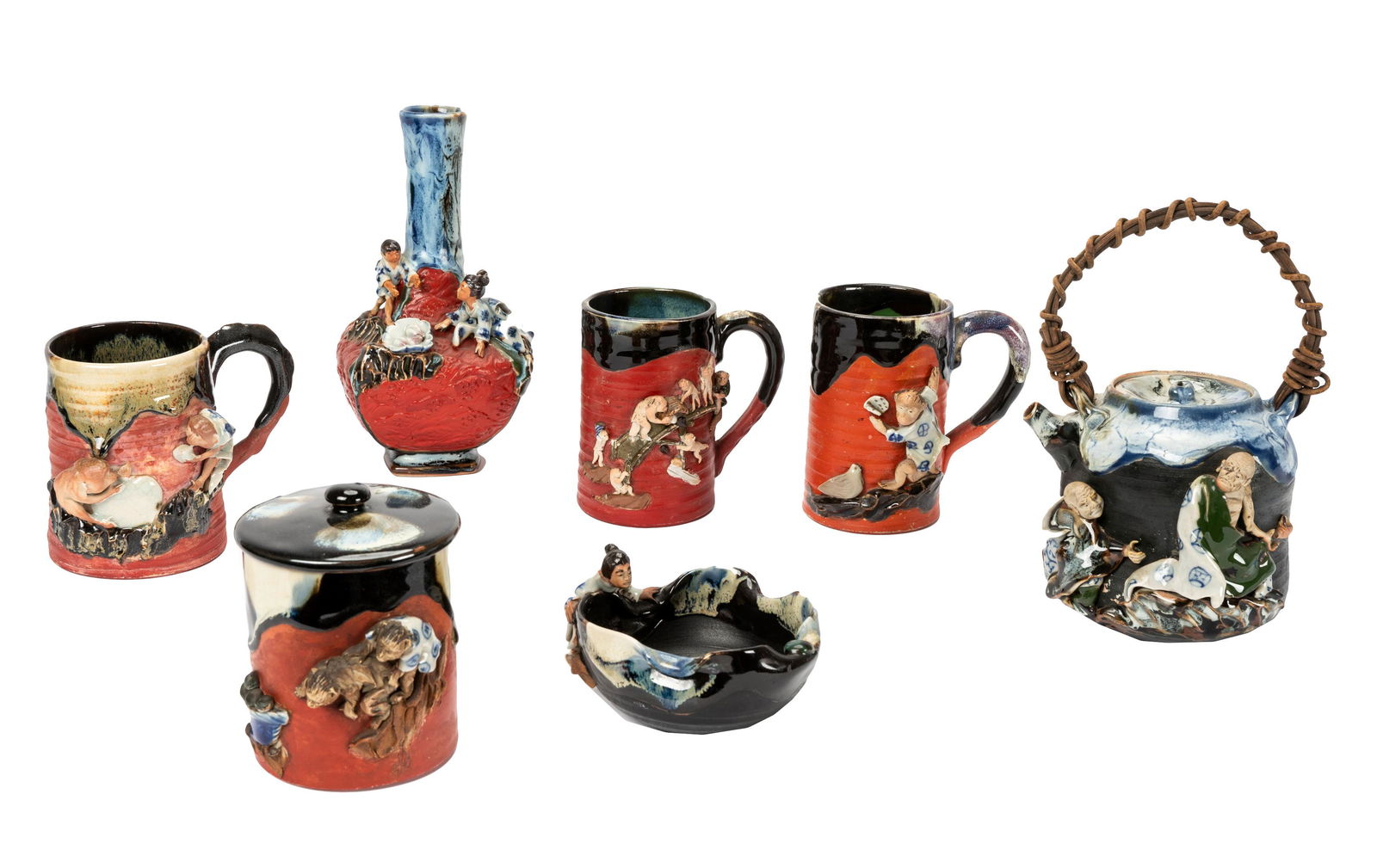 Seven Sumida Gawa Japanese Pottery Vessels (1 of 20)