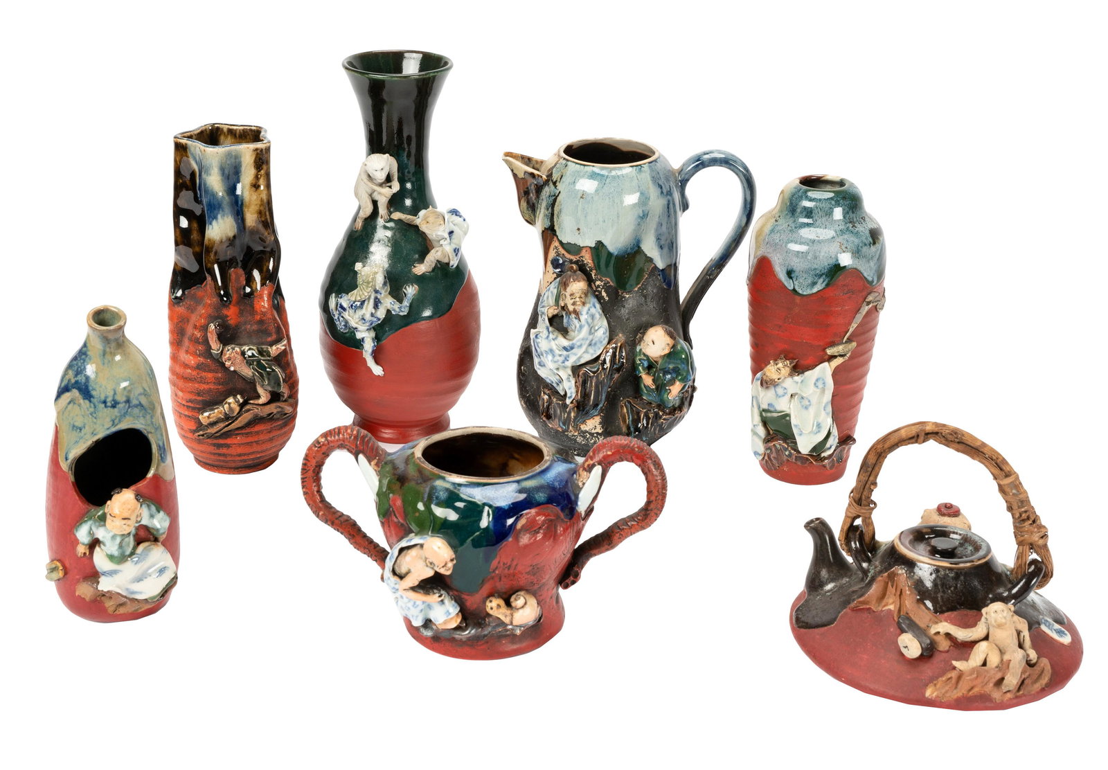 Seven Sumida Gawa Japanese Pottery Vessels (1 of 16)