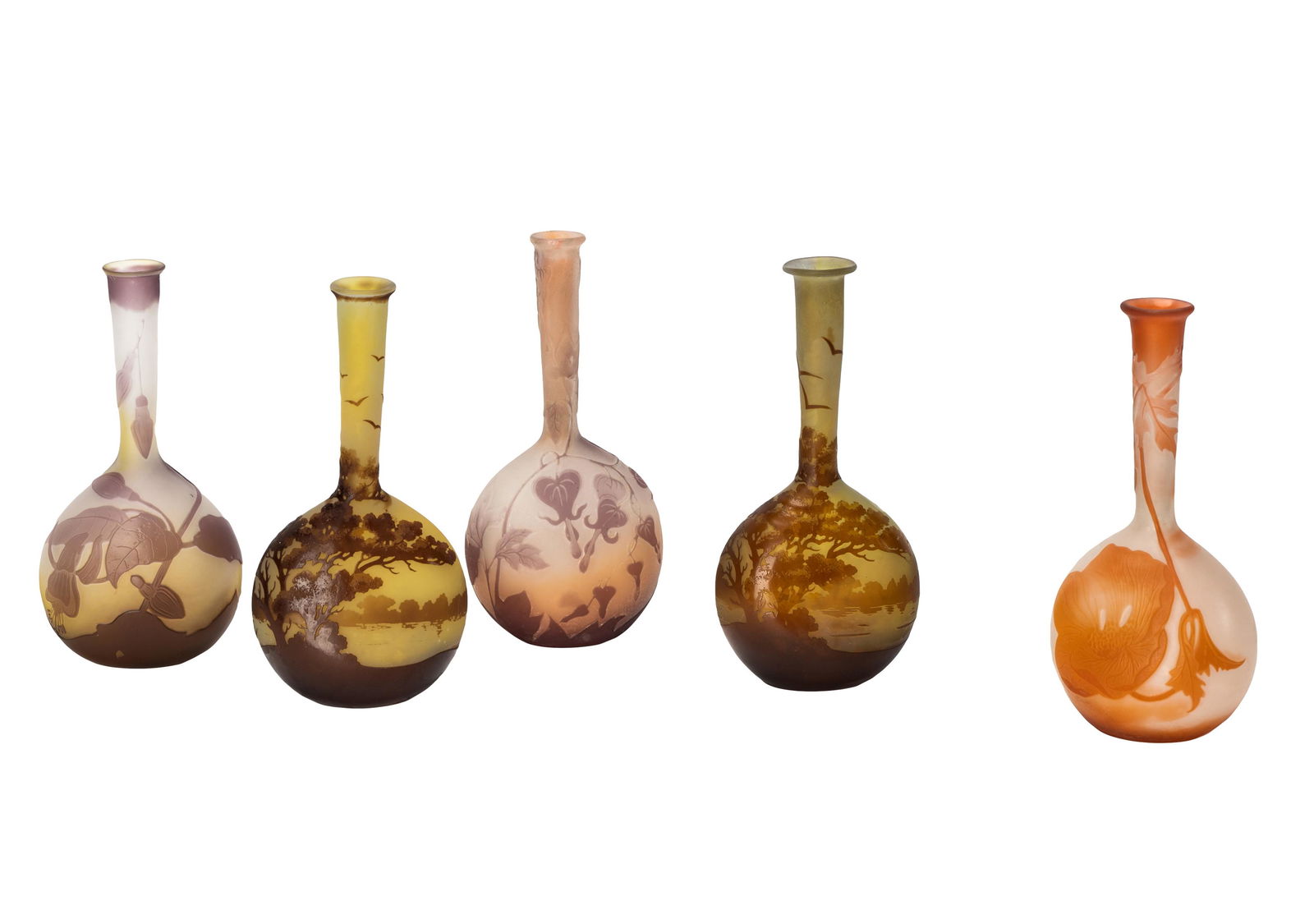 Collection of Five Galle Cameo Glass Vases (1 of 12)
