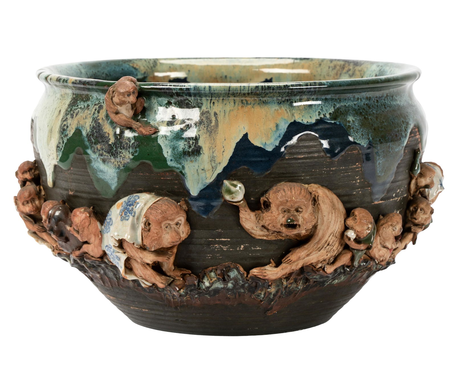 Large Japanese Sumida Gawa Pottery Monkey Bowl (1 of 11)