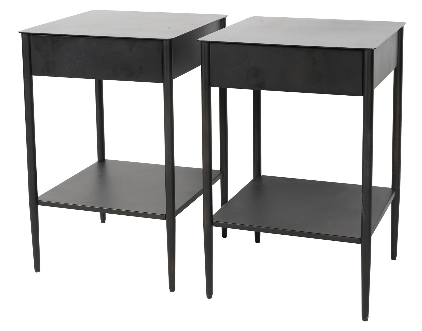 Pair of Modernst Metal End Tables: West Elm" label to underside 24 x 15 3/4 x 15 3/4 in. (61 x 40 x 40 cm.)