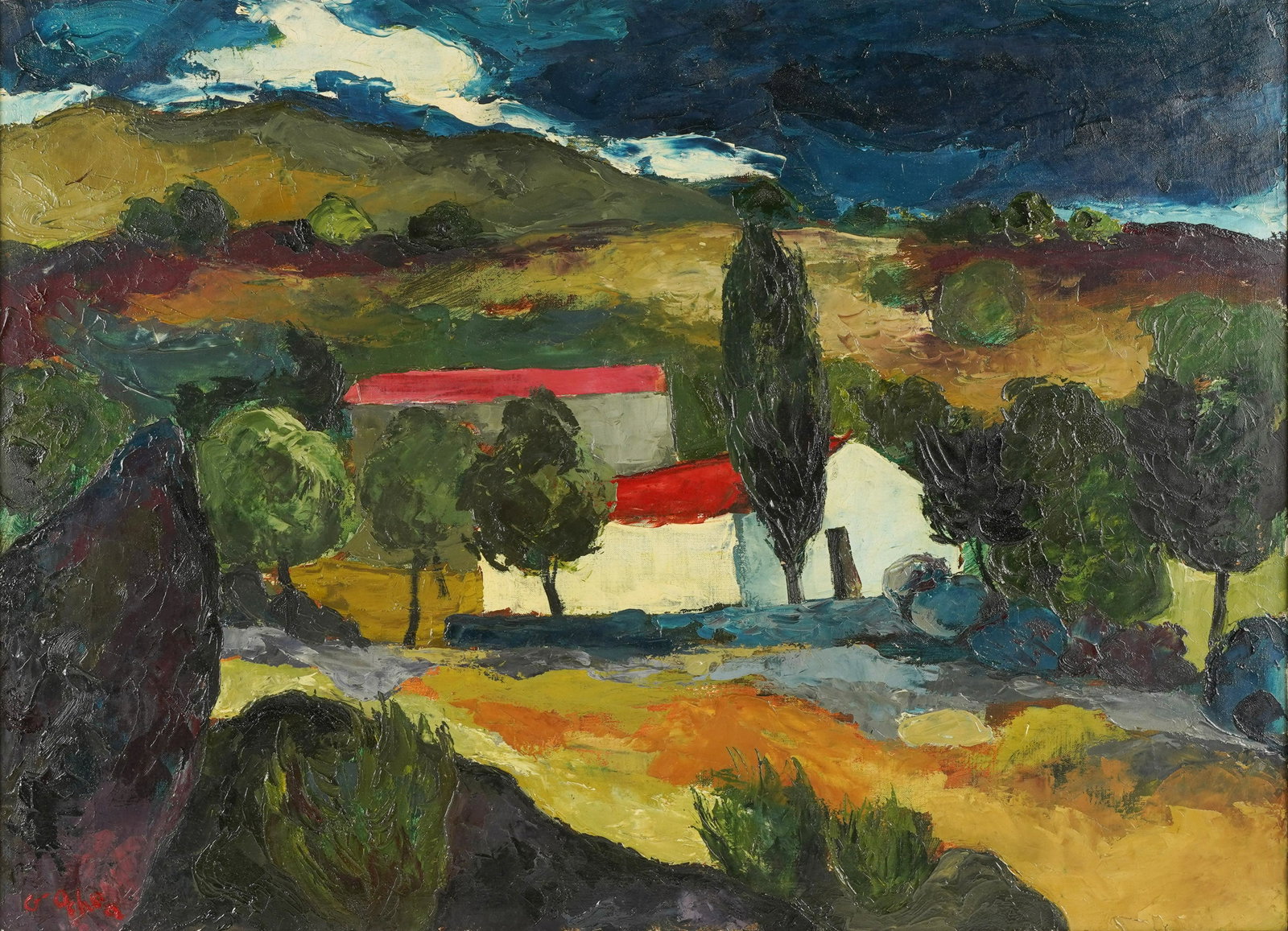 Luis Garcia Ochoa (1920-2019): Paisaje: oil on canvas; signed lower left, signed again and titled to stretcher; Provenance: Galerias Biosca (label verso) 23 1/2 x 32 in. (59.7 x 81.3 cm.), 29 1/4 x 37 3/4 in. (74.3 x 95.9 cm.) frame