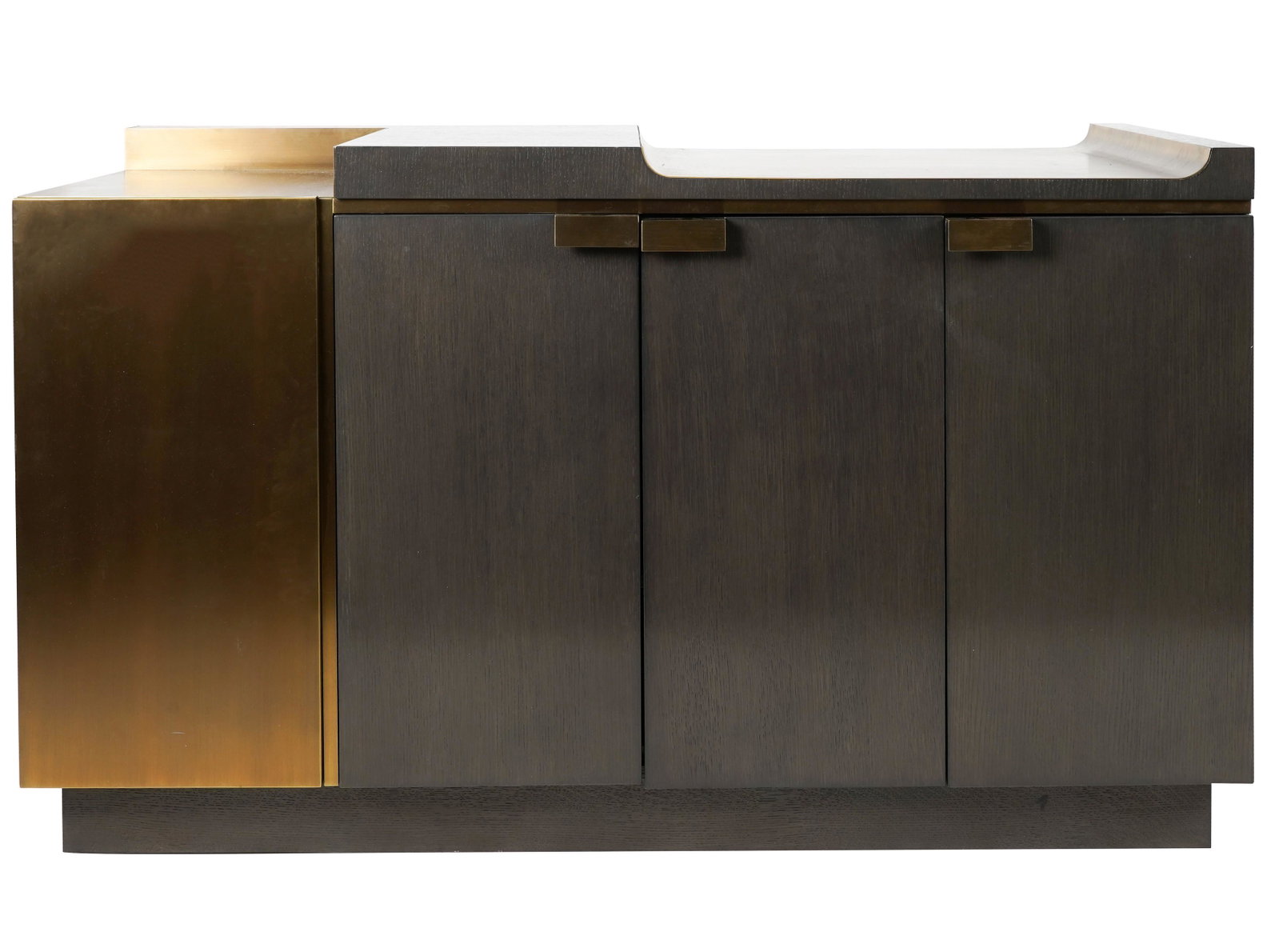 Modernist Credenza: stained oak and brushed metal; manufacturer unknown 35 1/2 x 60 x 22 in. (90.2 x 152.4 x 55.9 cm.)