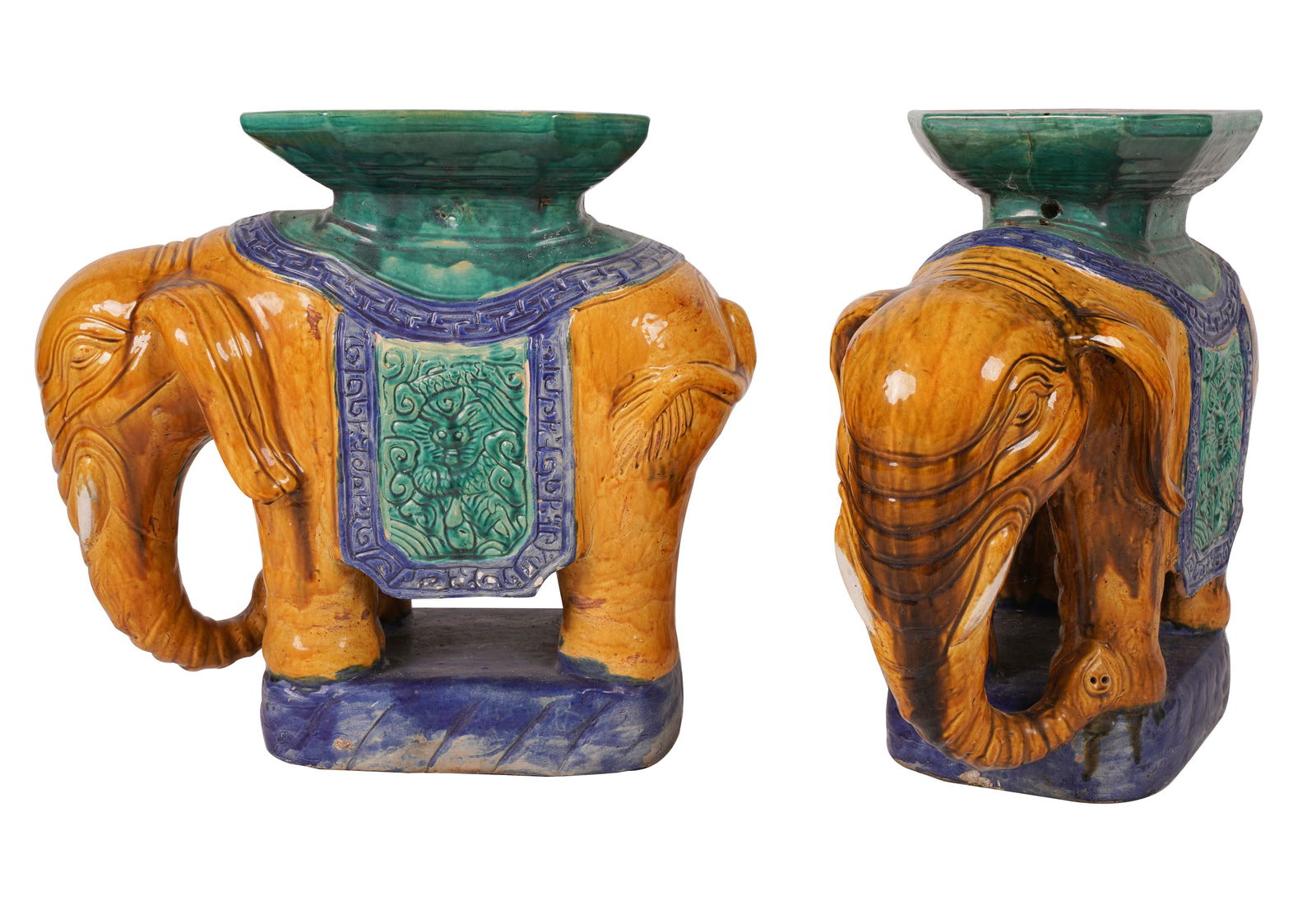 Pair of Elephant-Form Glazed Ceramic Garden Seats (1 of 8)