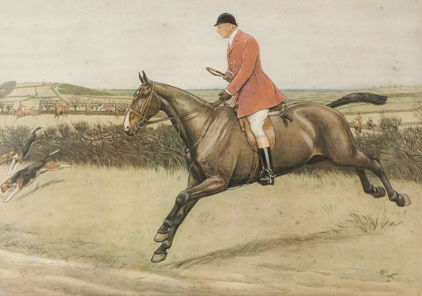 Cecil Aldin Fox Hunting Framed Color Off-set Lithograph (1 of 12)