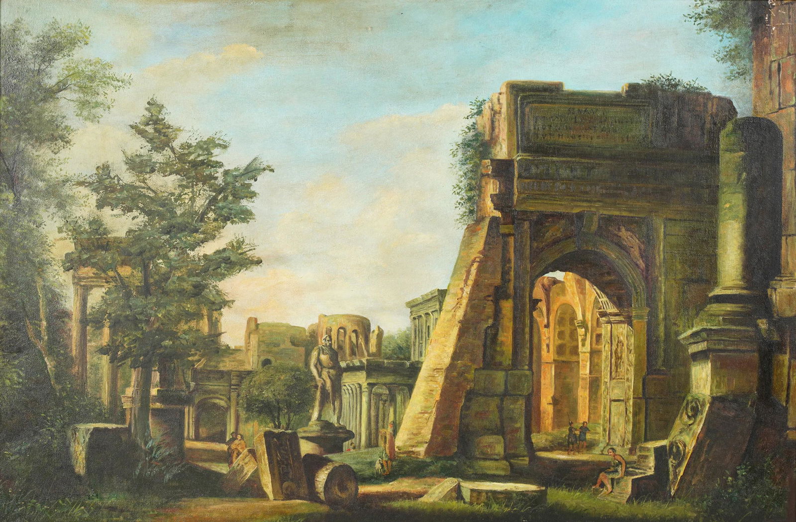 Continental School: Capriccio: oil on canvas; signed "Boitel" lower left; Provenance: The Estate of Charles Hackett of Charles and Charles, San Jose, CA 24 x 36 in. (61 x 91.4 cm.), Frame: 31 x 43 in. (78.7 x 109.2 cm.)