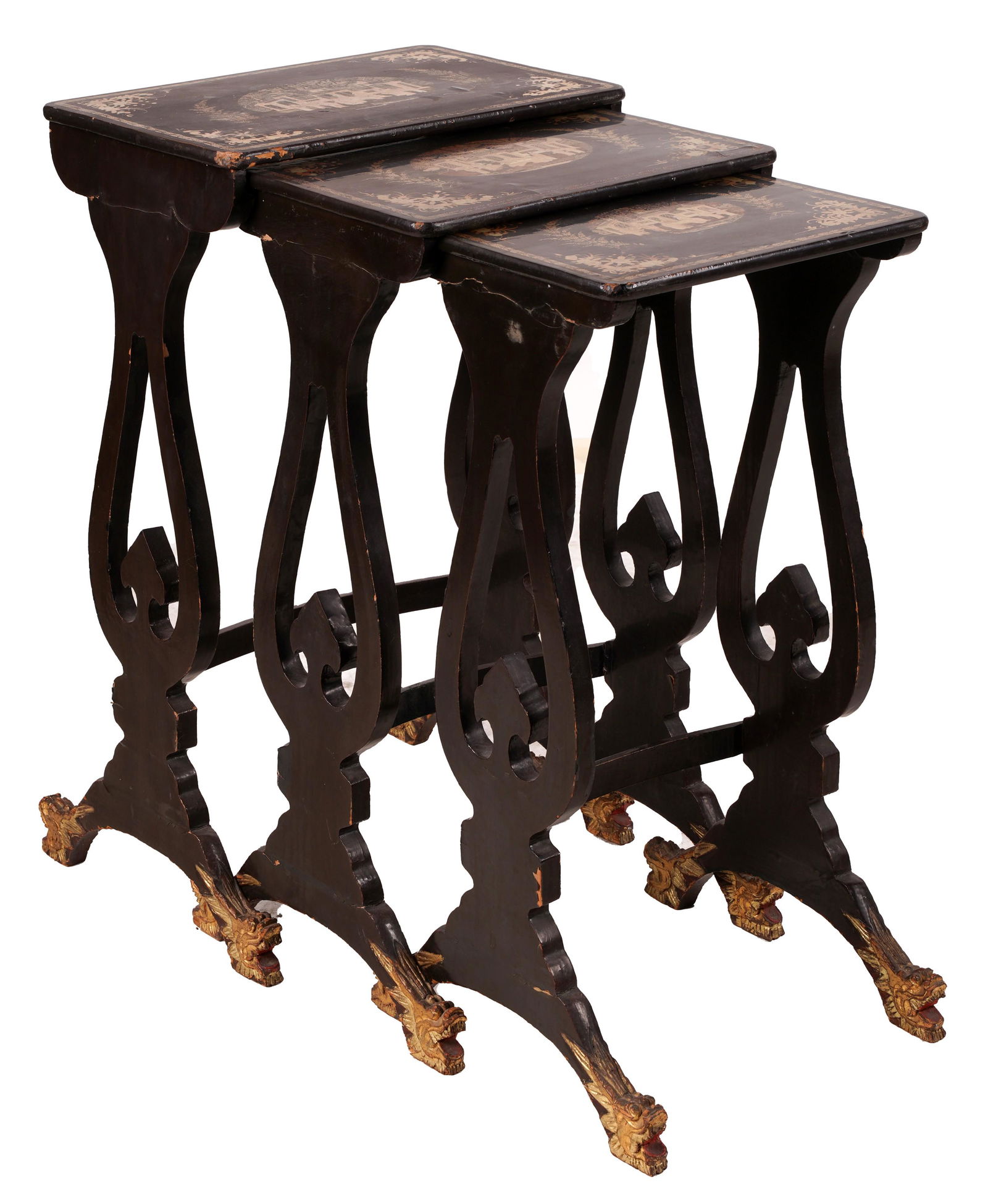 Set of Nest Three Chinese Export Nesting Tables (1 of 8)