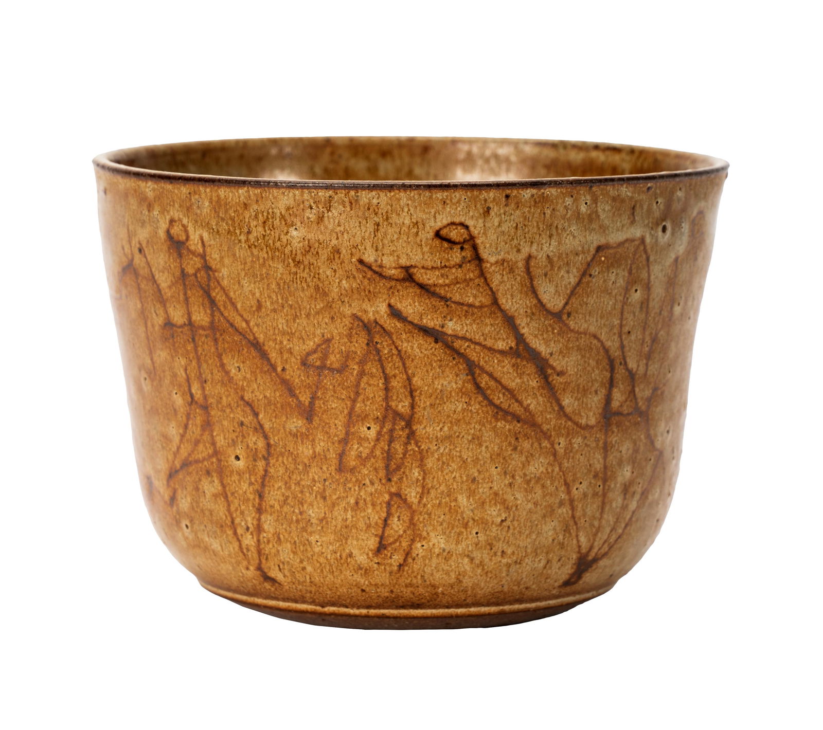 Phil Dike (Claremont, CA 1906-1990): Bowl: glazed earthenware; incised signature to underside "Phil Dike"; decorated with abstract figures; Provenance: Property from the Estate of Millard Sheets 4 x 5 1/2 x 5 1/2 in. (10.2 x 14 x 14 cm.) 4 x 5